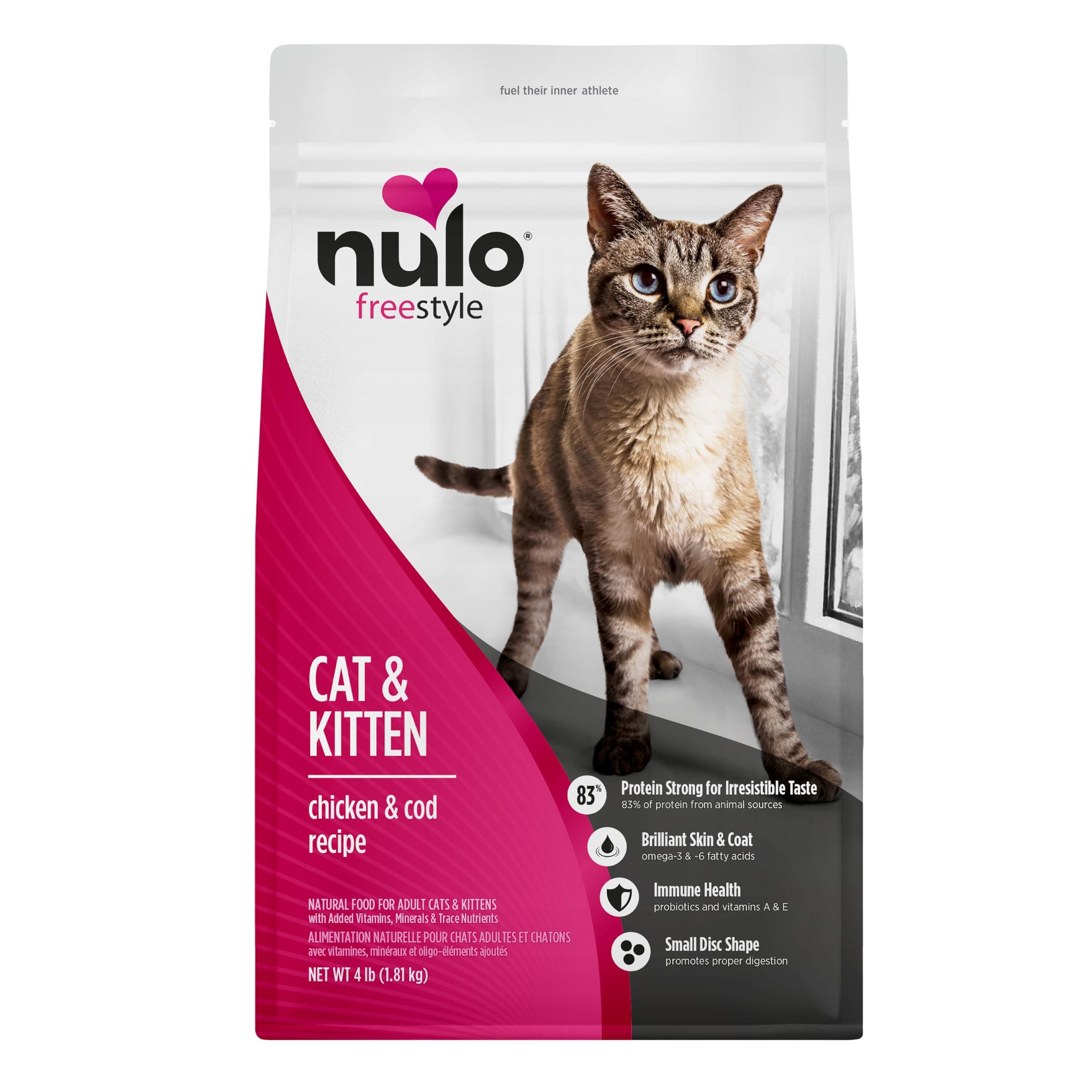 Nulo Freestyle Cat & Kitten Dry Food - Chicken & Cod Recipe, High Protein Grain Free Cat Food, Natural Kibble with Probiotics & Omega Fatty Acids, 4lb Bag