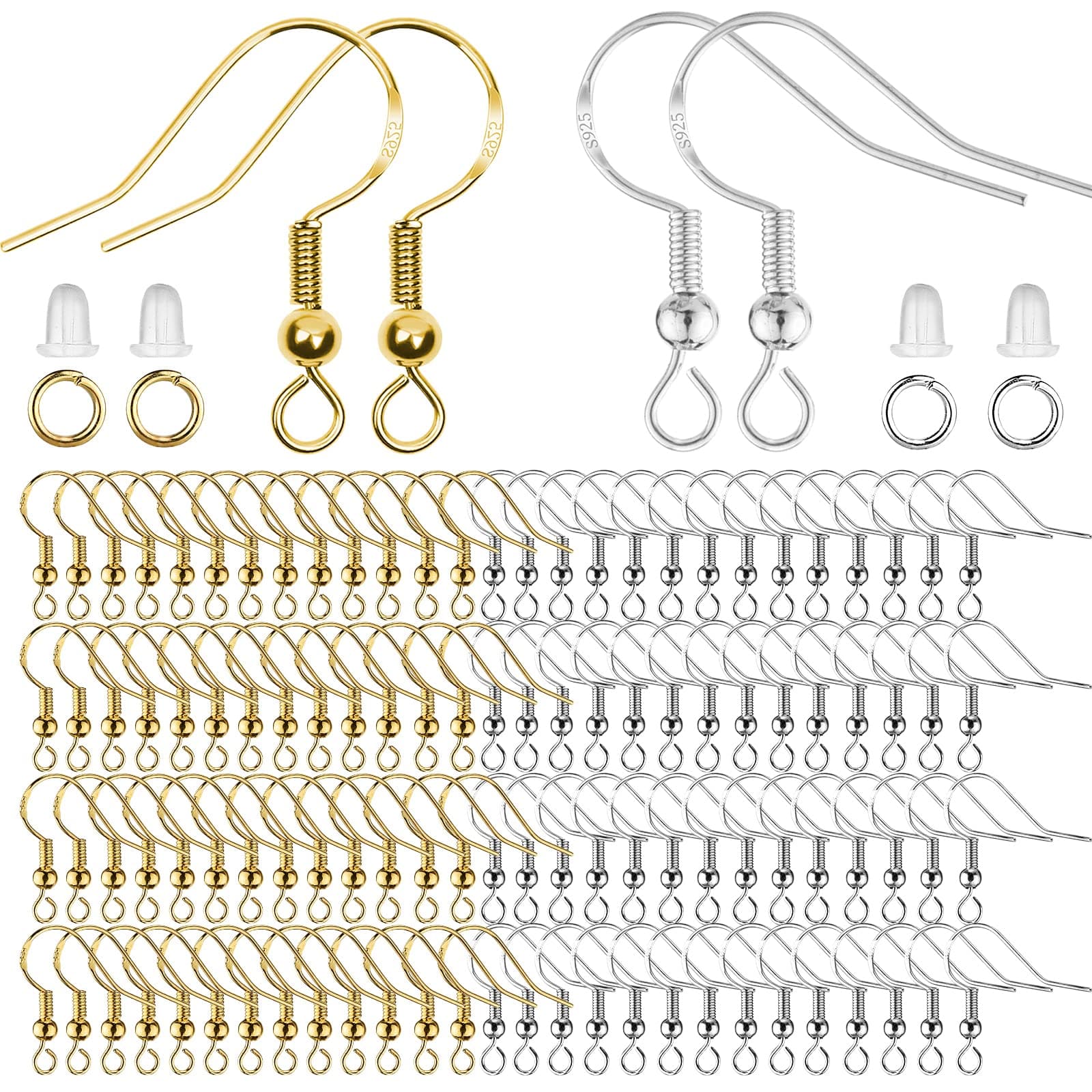 Hypoallergenic Earring Hooks,600Pcs Earring Making Kit with Hypoallergenic Earring Hooks, Jump Rings and Clear Rubber Earring Backs for DIY Jewelry Making(04)