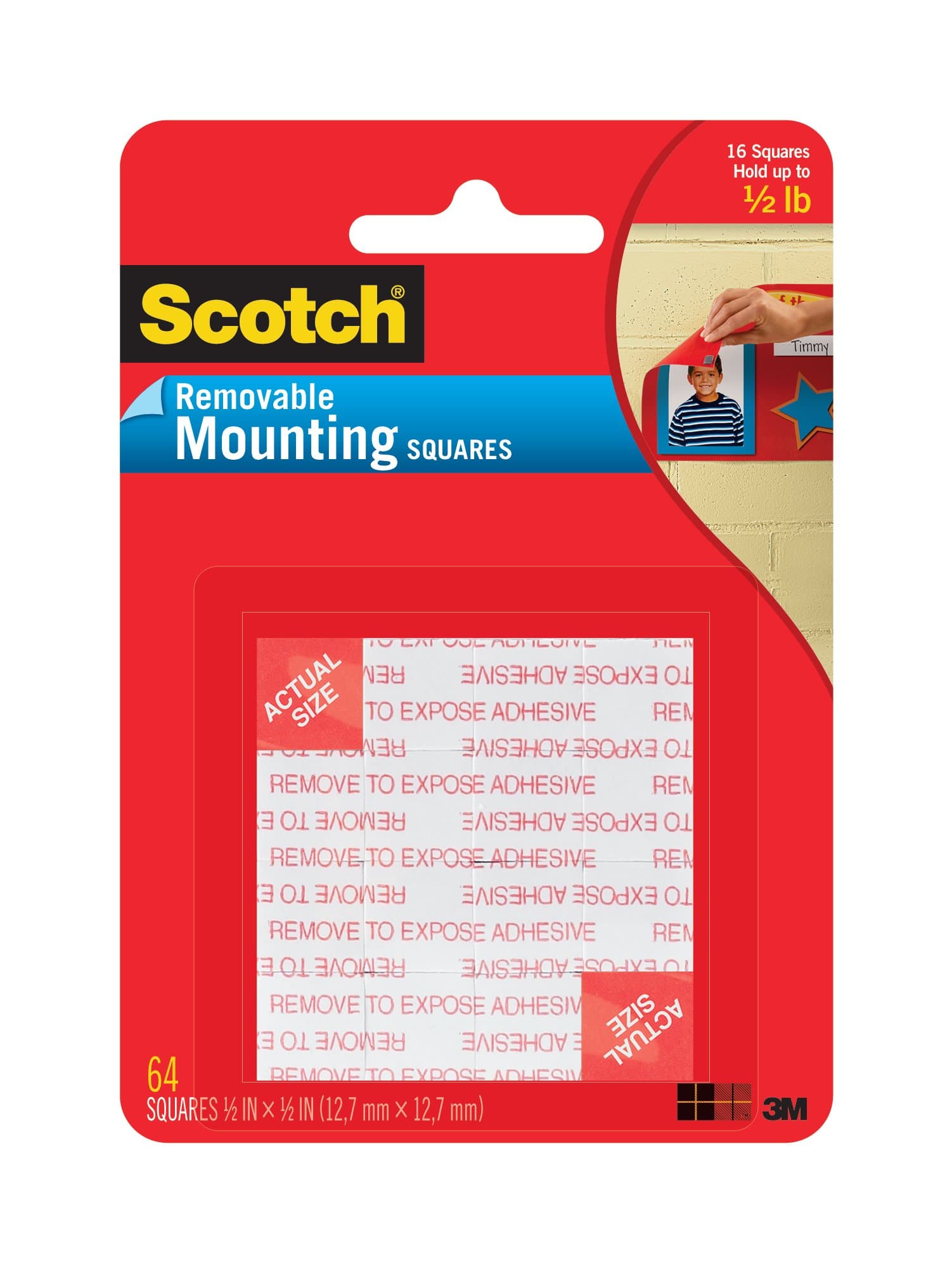 Scotch Removable Double-Sided Mounting Squares, 16 Pre-Cut Foam Squares, 0.7 in. x 0.7 in., Removes Easily Without Leaving Any Residue, Photo-Safe, Mess-Free Application (108AMS-SQ-16)