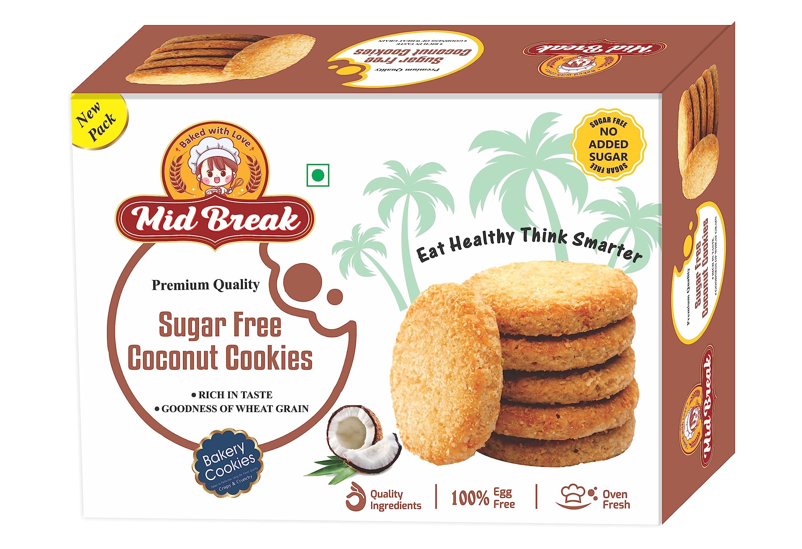 Mid Break Premium Coconut Biscuits - 300gm (Pack Of 3) | High Fiber, Gut-Friendly, Low Glycemic Index Cookies With No Added Sugar | Tasty Biscuits For Healthy Tea Time Snacking