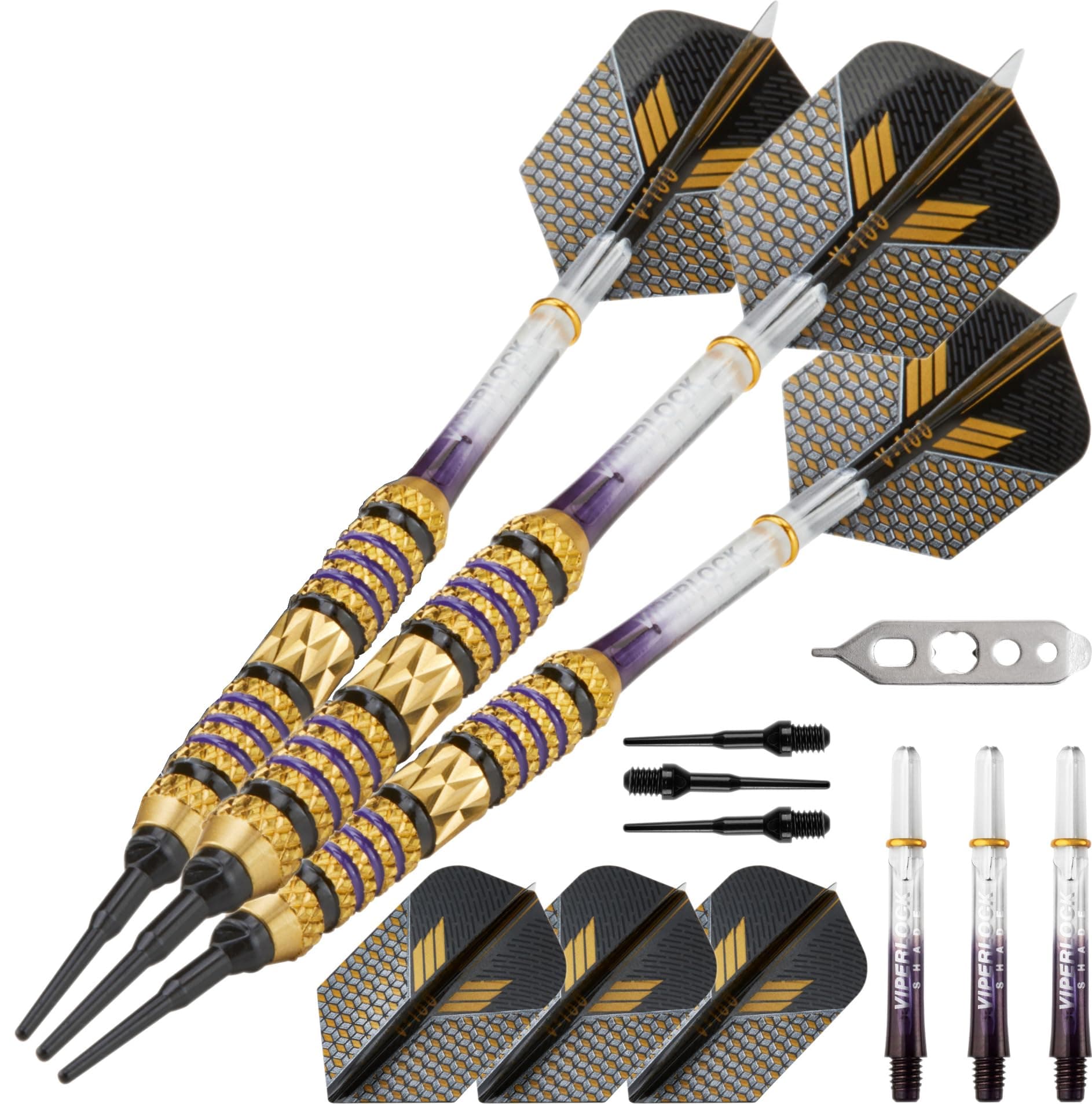 Viper Wizard Soft Tip Darts, Brass Alloy Barrels with Diamond-Cut Etchings and Knurled Rings