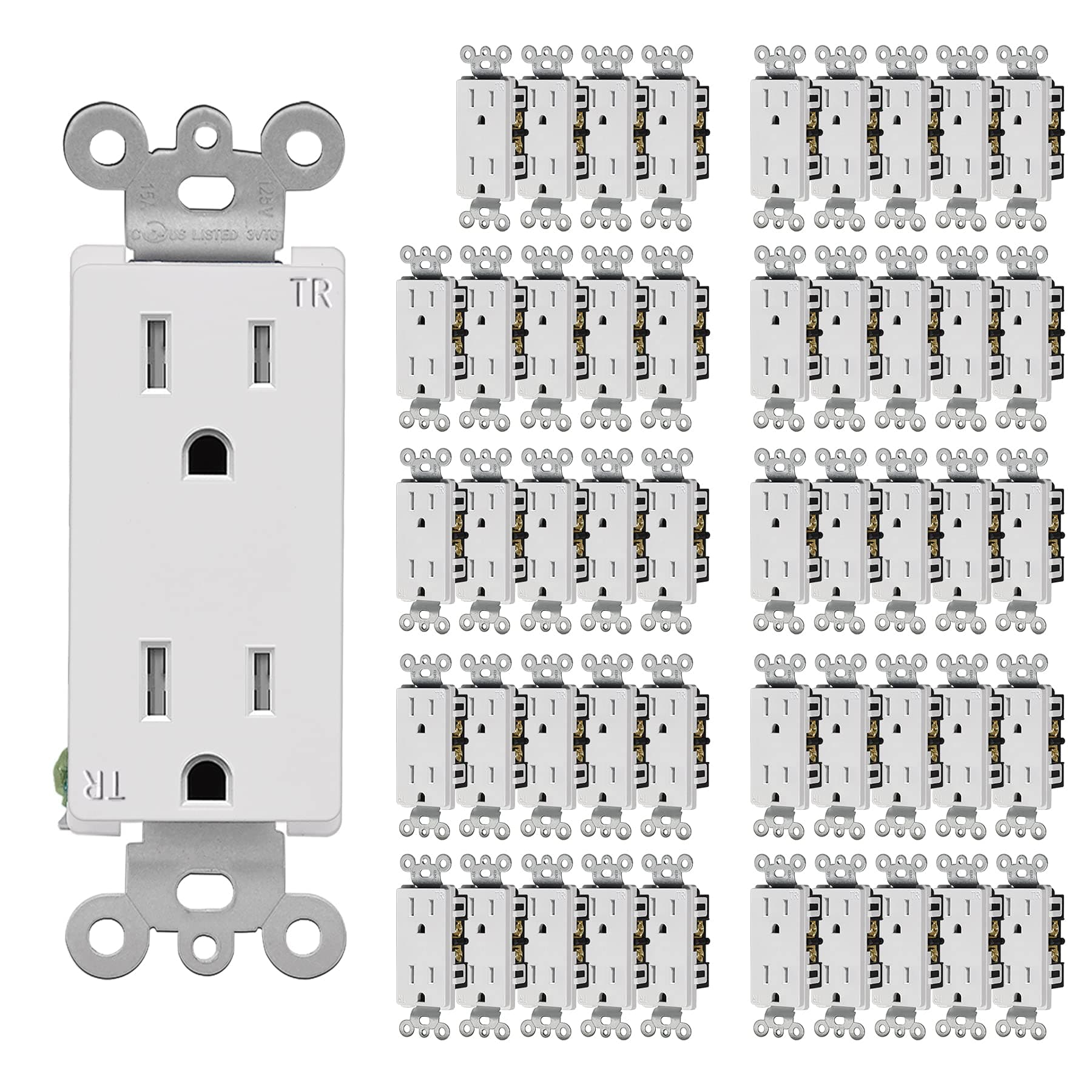 - CML 15 Amp Decorator Wall Recetpacle Outlet, 50 Pack Tamper Resistant (TR) Decor Standard Electrical Outlets, 15A/125V, 2 Pole 3 Wire, UL Listed, White