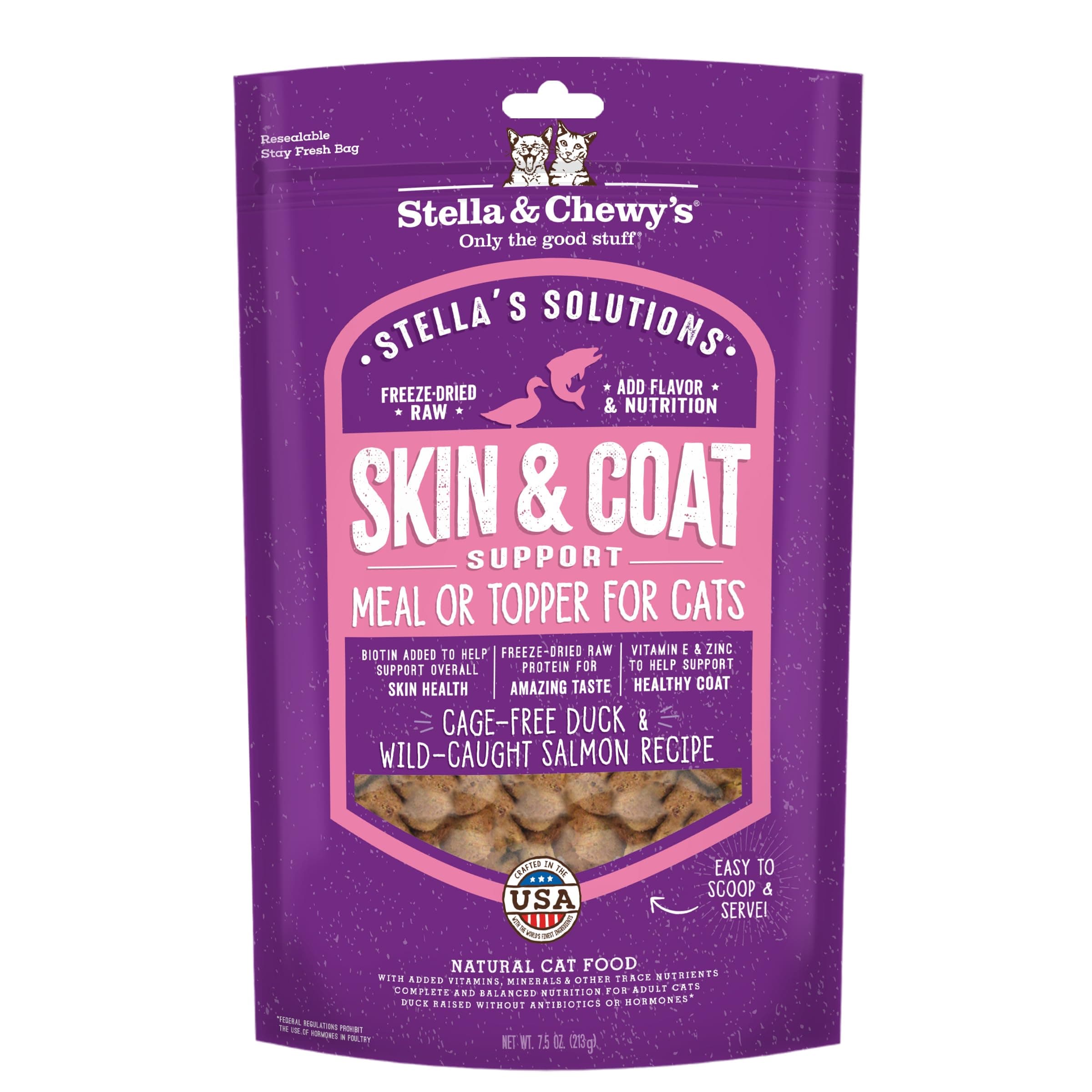 Stella's Solutions Skin & Coat Boost Cage-Free Duck & Wild-Caught Salmon Dinner Morsels Freeze-Dried Raw Cat Food, 7.5 oz.