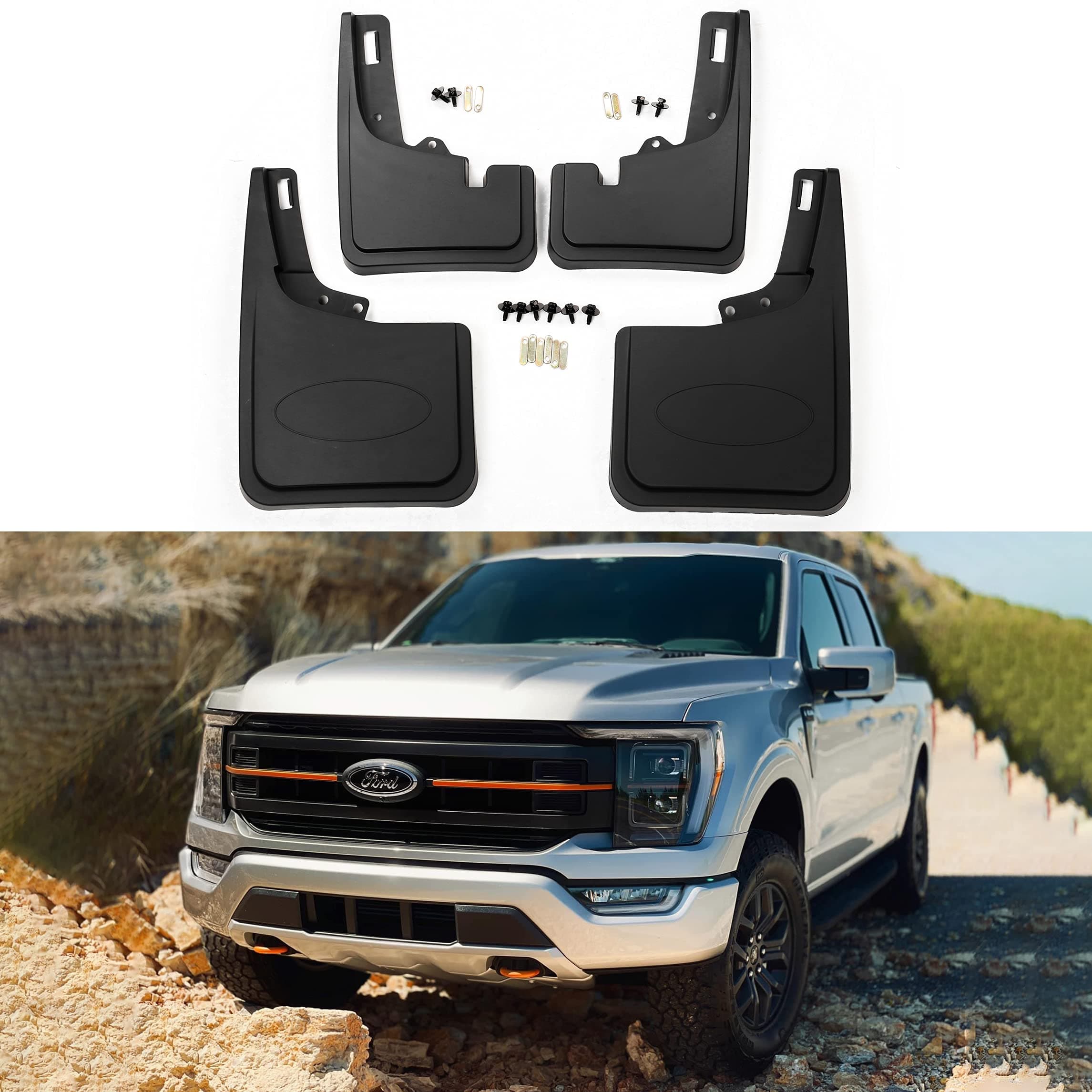 Mud Flaps Fit for 2021-2024 Ford F150 Mud Flaps No Drill Guards Splash Fits for 2021 2022 2023 2024 Ford F150 Accessories(Not fit Raptor/Lightning and Fender Flares)