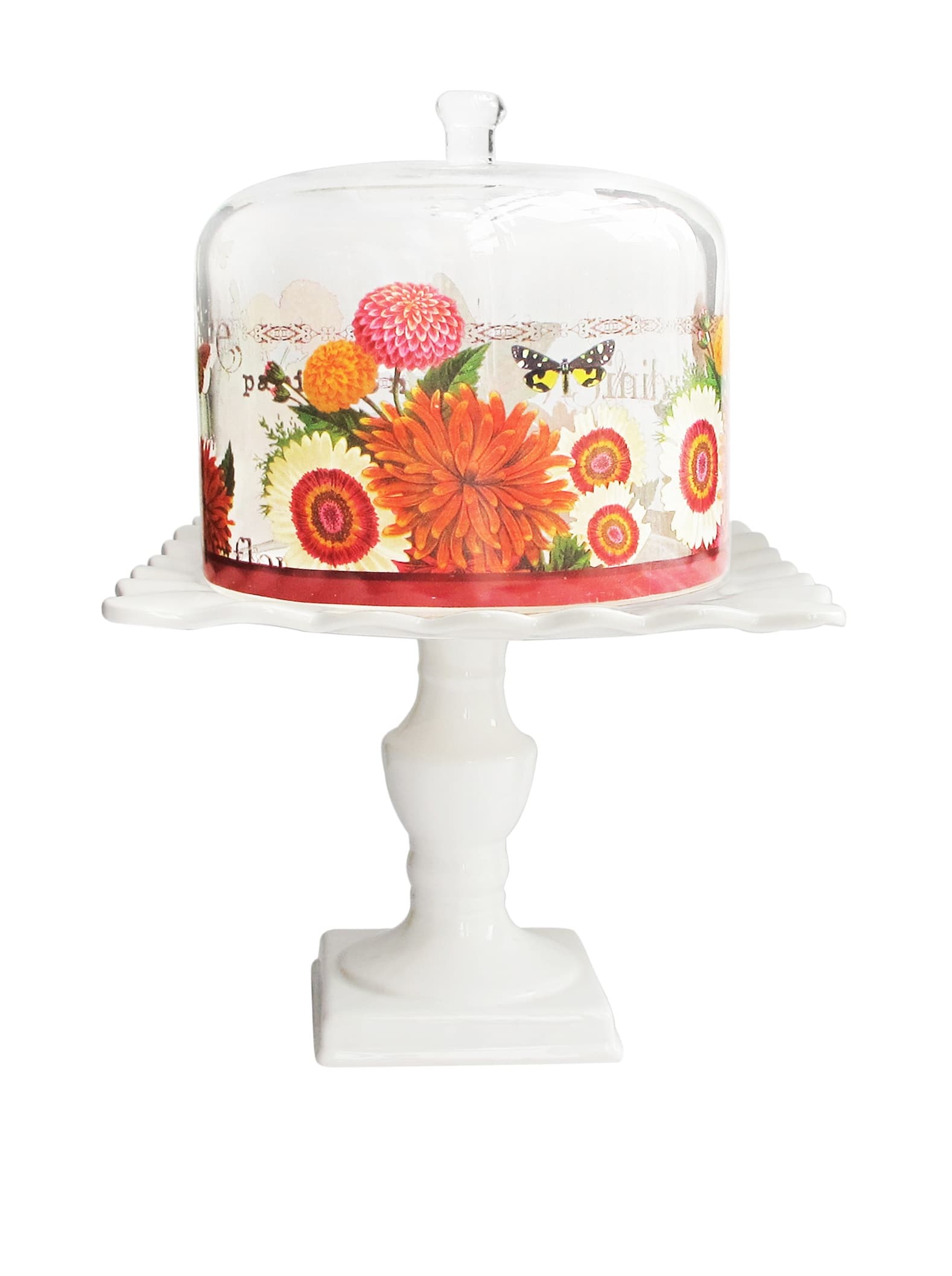 Notions by Jay Bouquet De Fleur Square Pedestal Plate with Dome