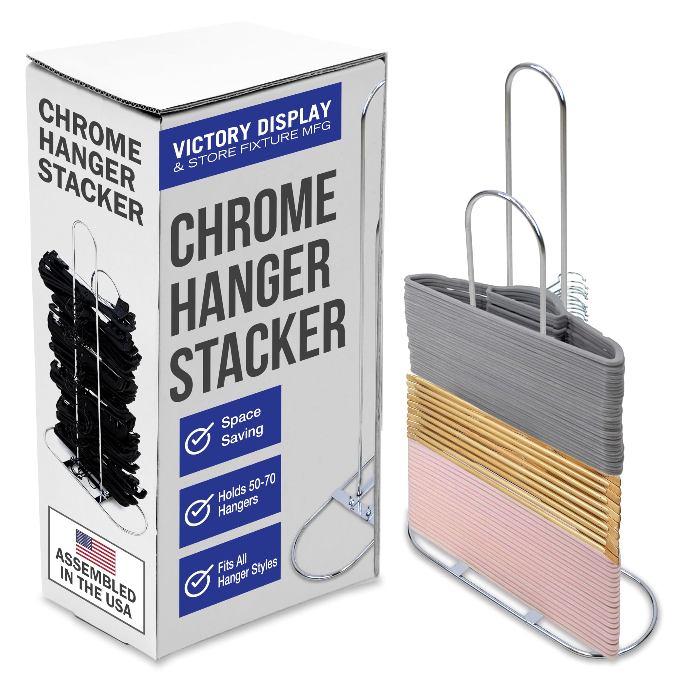 Victory Display Chrome Plated Metal Hanger Stacker - Hanger Holder Stand - Holds 50-70 Hangers - Apartment Essentials & Dorm Room Organizer and Storage - Space Saving Laundry Clothes Hanger Rack