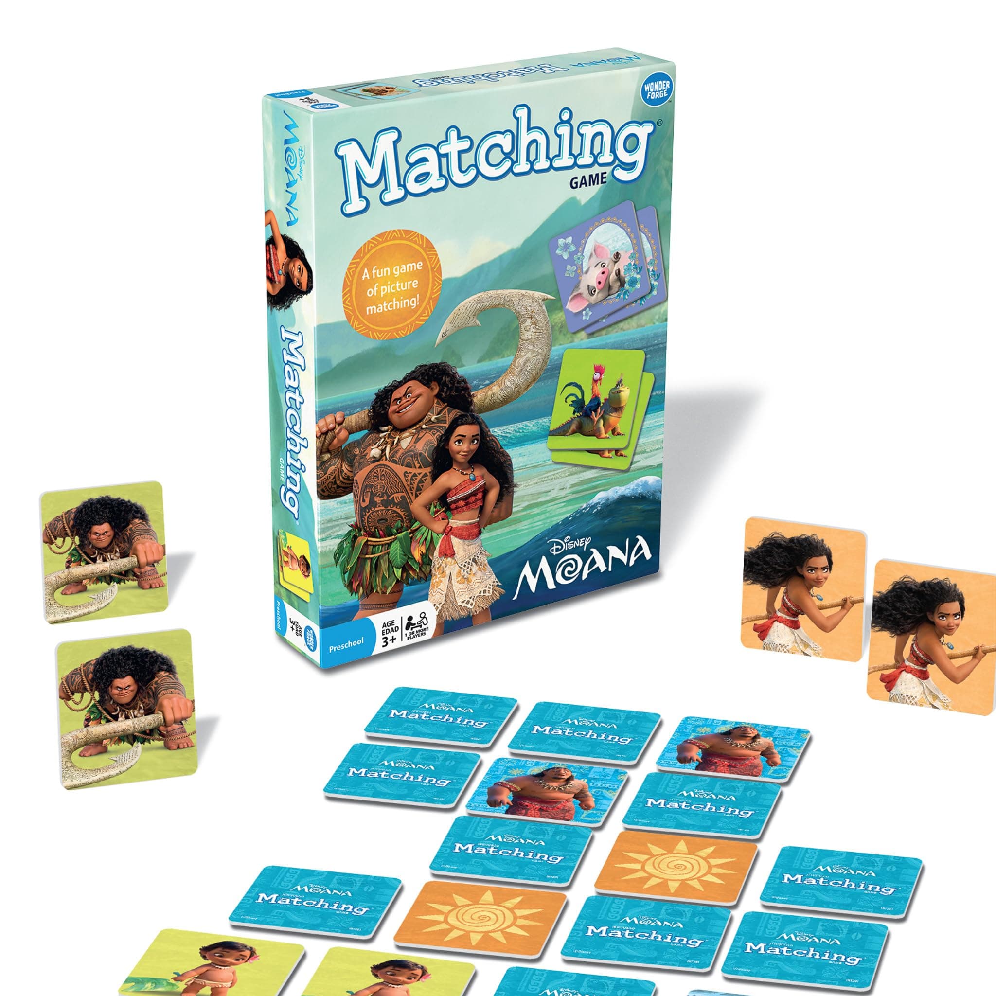 Disney Moana Matching Game - Fun and Educational Memory Game for Boys and Girls Ages 3-5 - Featuring Moana and Maui - Toddler Learning Activity