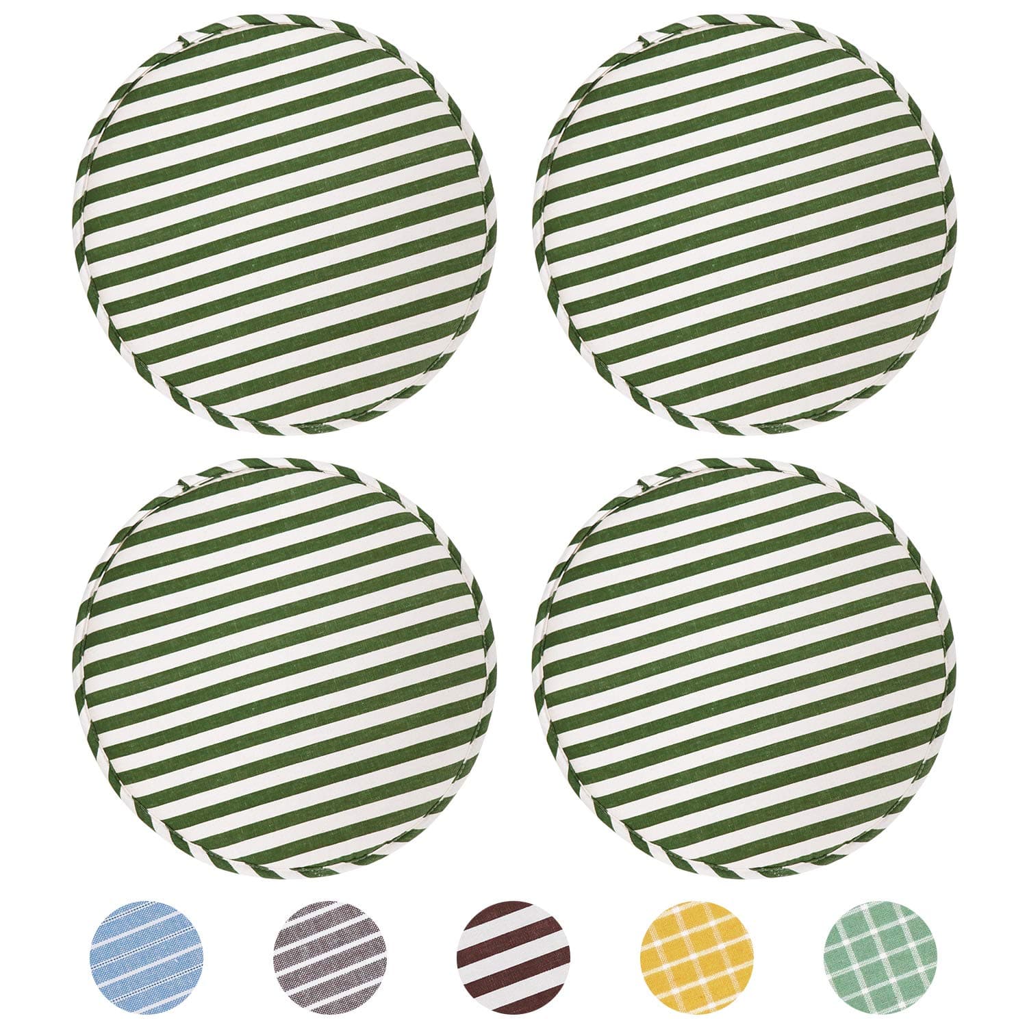 Round Stool Chair Cushions for Kitchen Dining Seat Pads with Ties 4 Pack Non Slip Cushions Pad for High Stool Chairs Bistro Bar Seat 13 Inch, Green Stripe