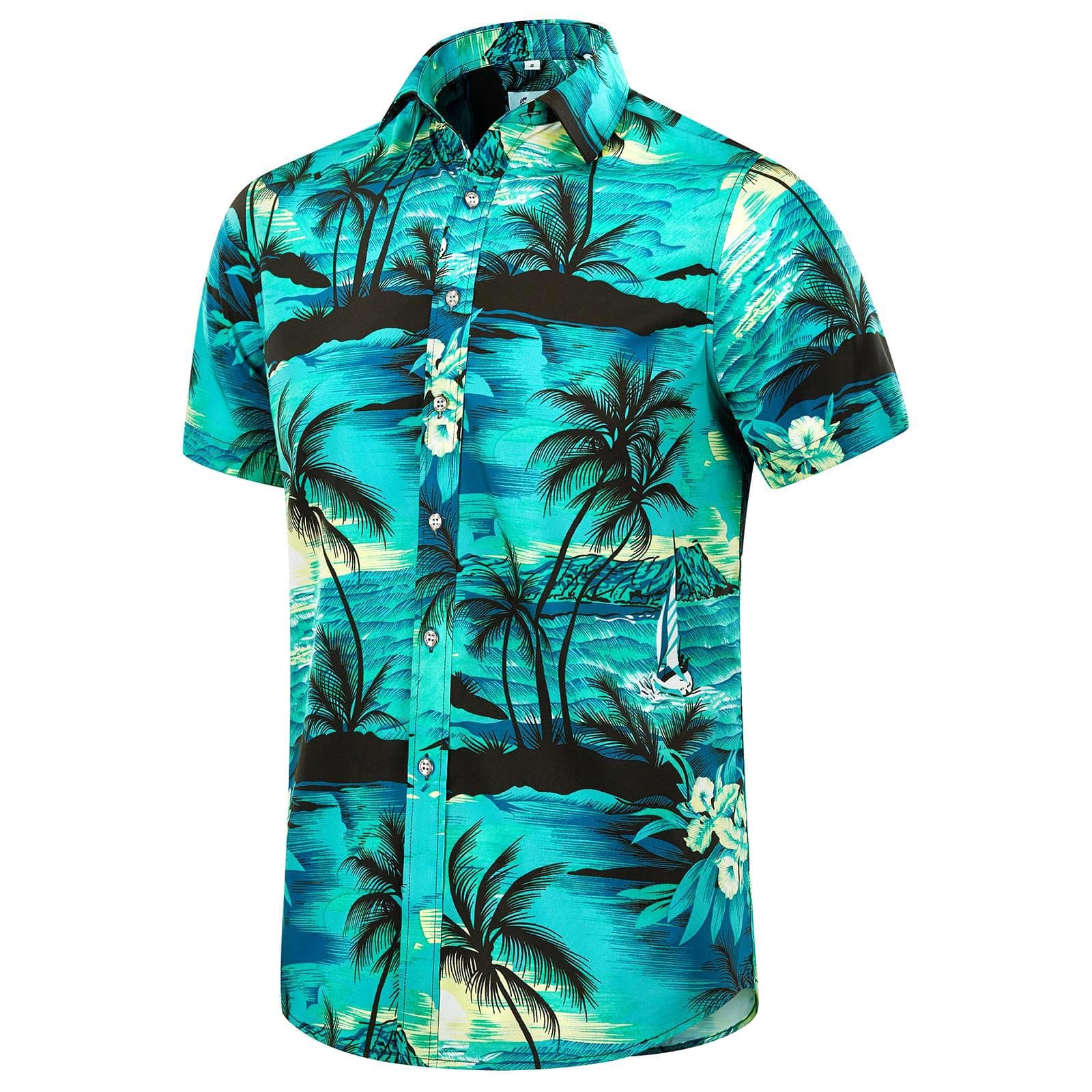 EUOW Christmas Button Down Shirt for Men Short Sleeve Funny Santa Hawaiian Vacation Shirts