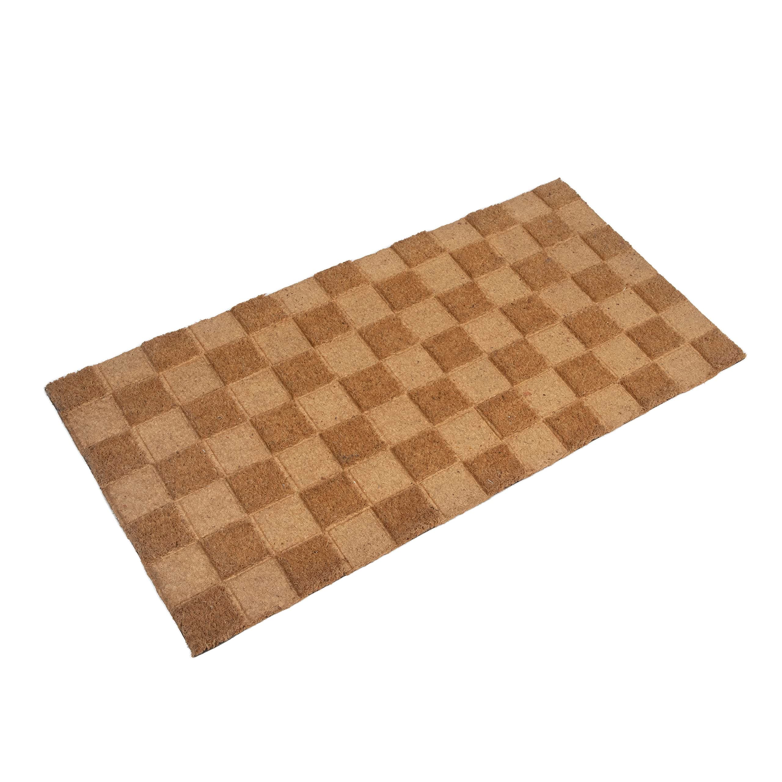 Engraved Coir Checkerboard Print and PVC Back, Natural Doormat, 32