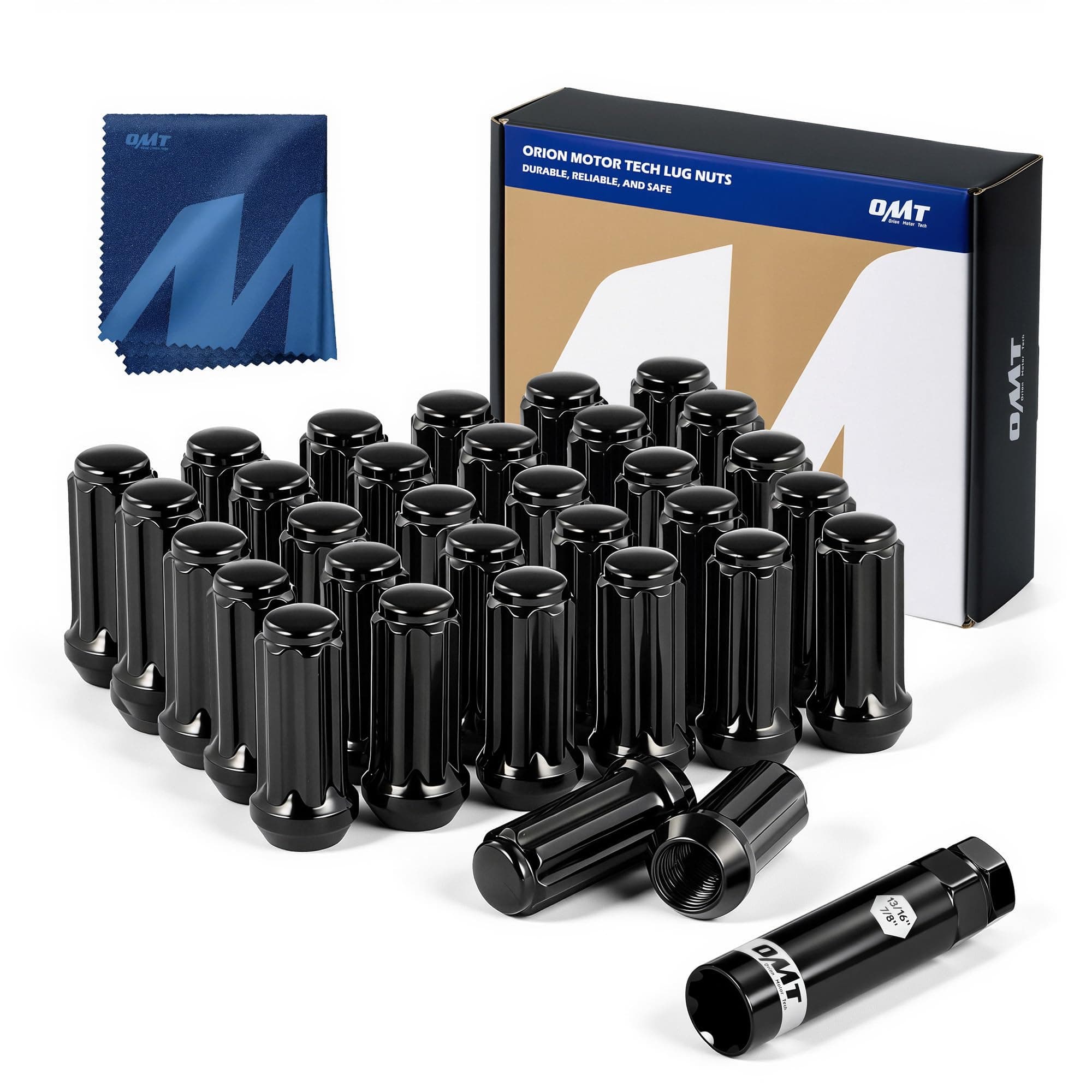 Orion Motor Tech 9/16-18 Wheel Lug Nuts 32 Pack, Black 9/16 x 18 Trim Lug Nuts 2 inches Tall Spline Drive Cone Seat Compatible with 1994-2011 Ram 2500 3500, 2002-2010 Dodge Ram 1500