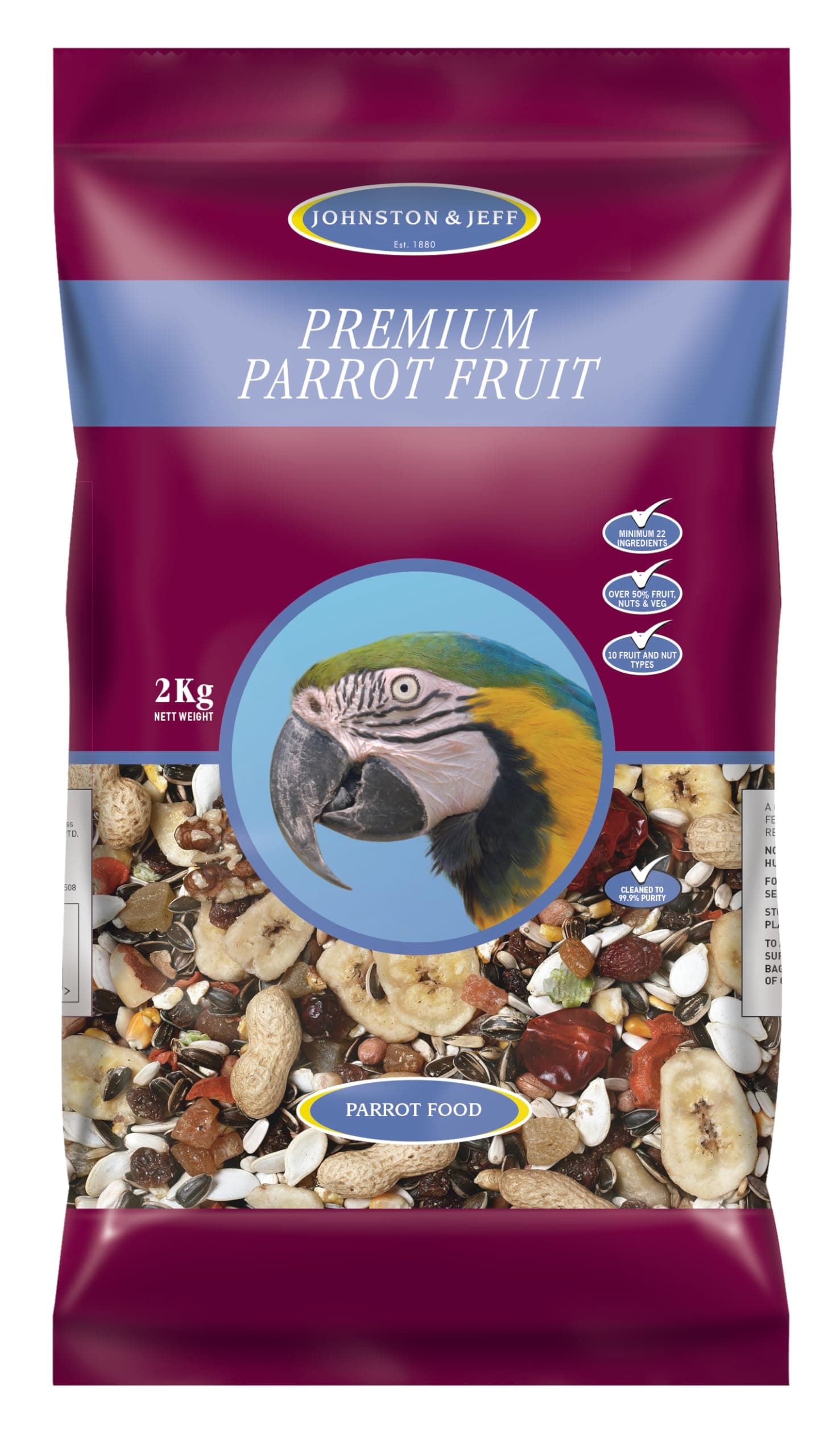Premium Fruit Parrot Seed 2kg - Mixed Aviary Blend, 22 Ingredients, Fruits, Nuts & Veg