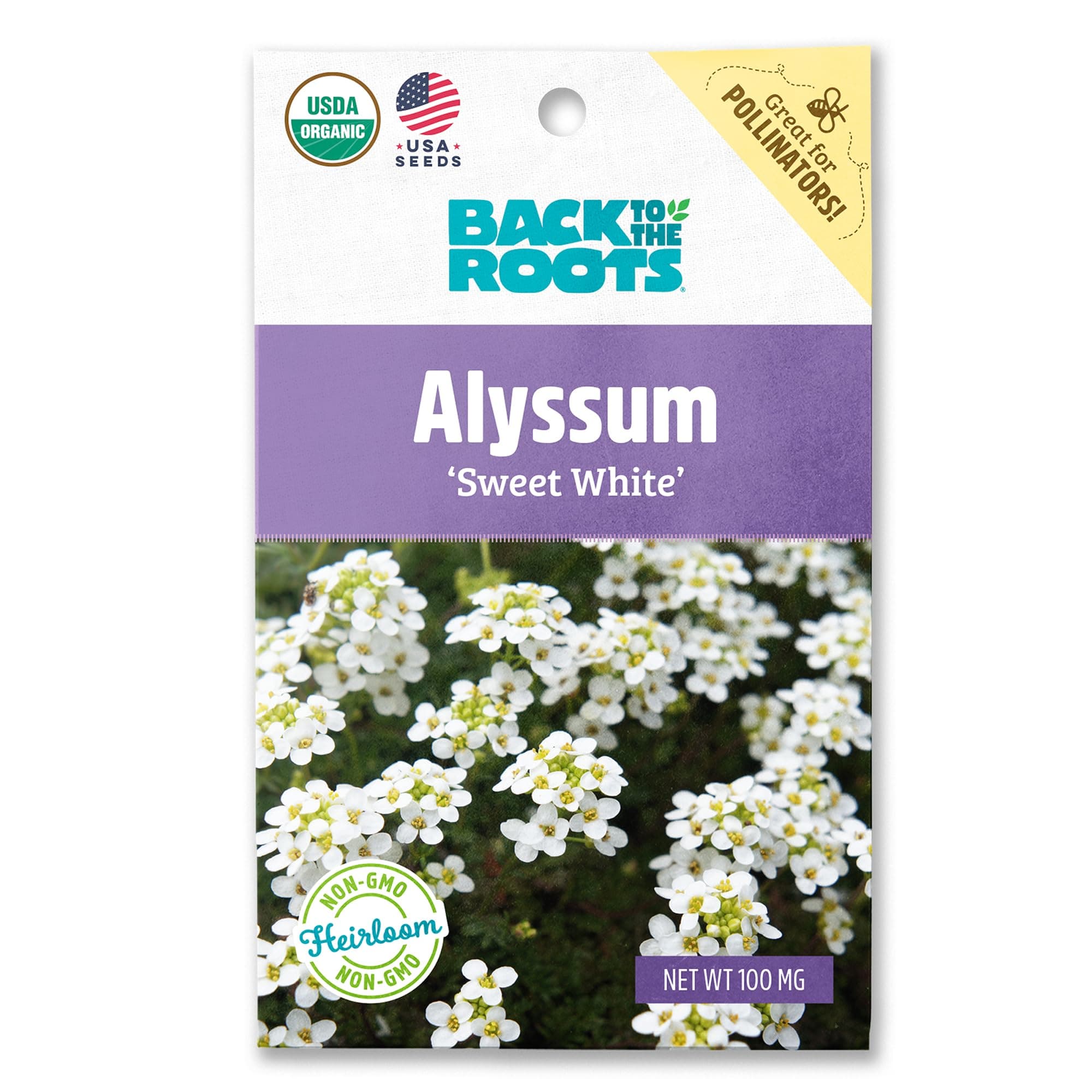 Back to The Roots 100% Organic Seed Packet - Alyssum 'White' 100mg