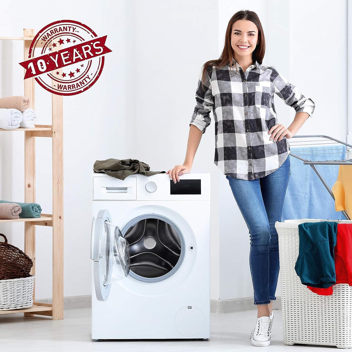 Universal Washing Machine Drain Hose - 6 Ft Drain Hose - Corrugated and Flexible Washer Drain Hose - Installation Washer Hose Drain Replacement - Reinforced Washer Hoses with Clamp