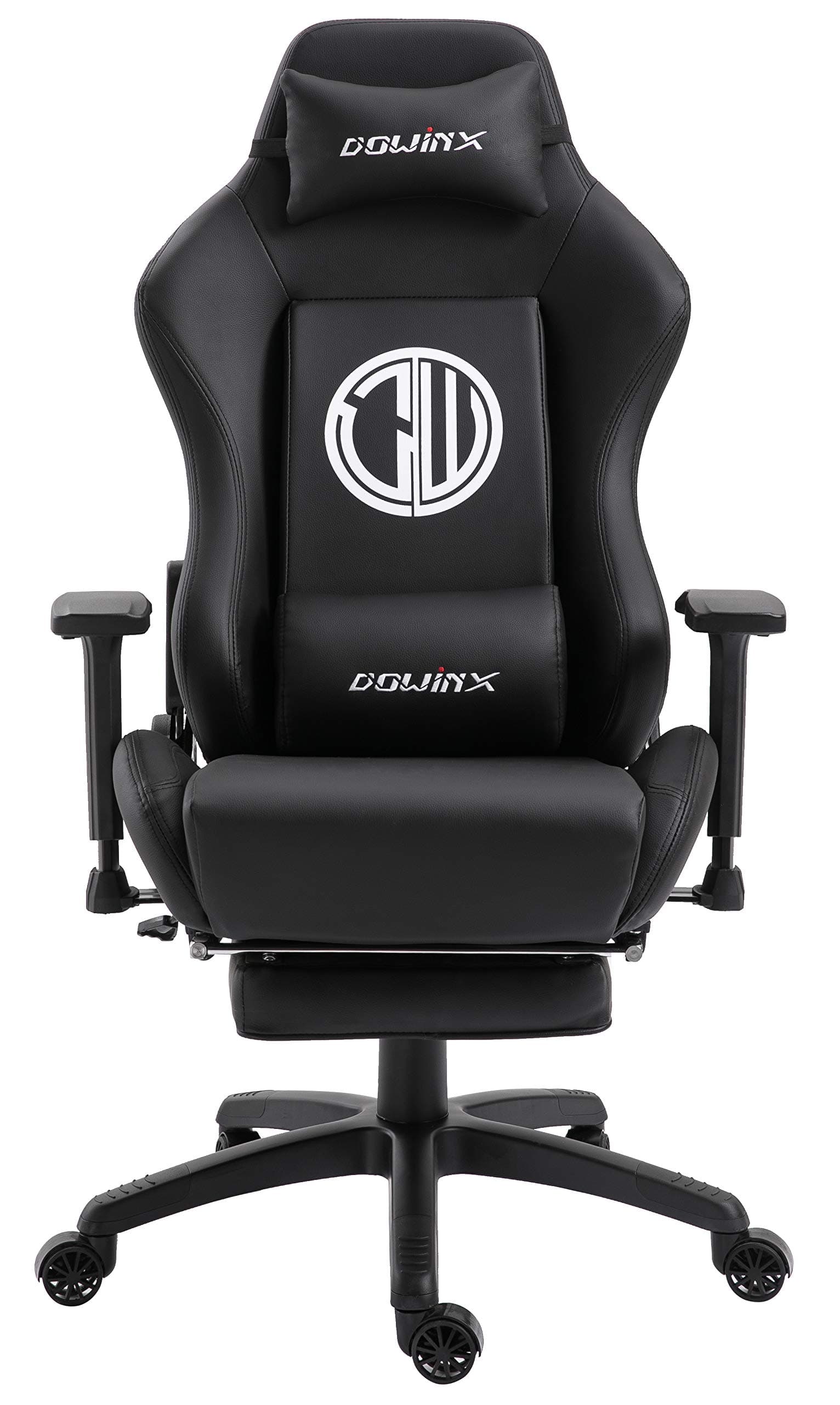 Dowinx Gaming Chair Ergonomic Office Recliner for Computer with Massage Lumbar Support, Racing Style Armchair PU Leather E-Sports Gamer Chairs with Retractable Footrest (Black)