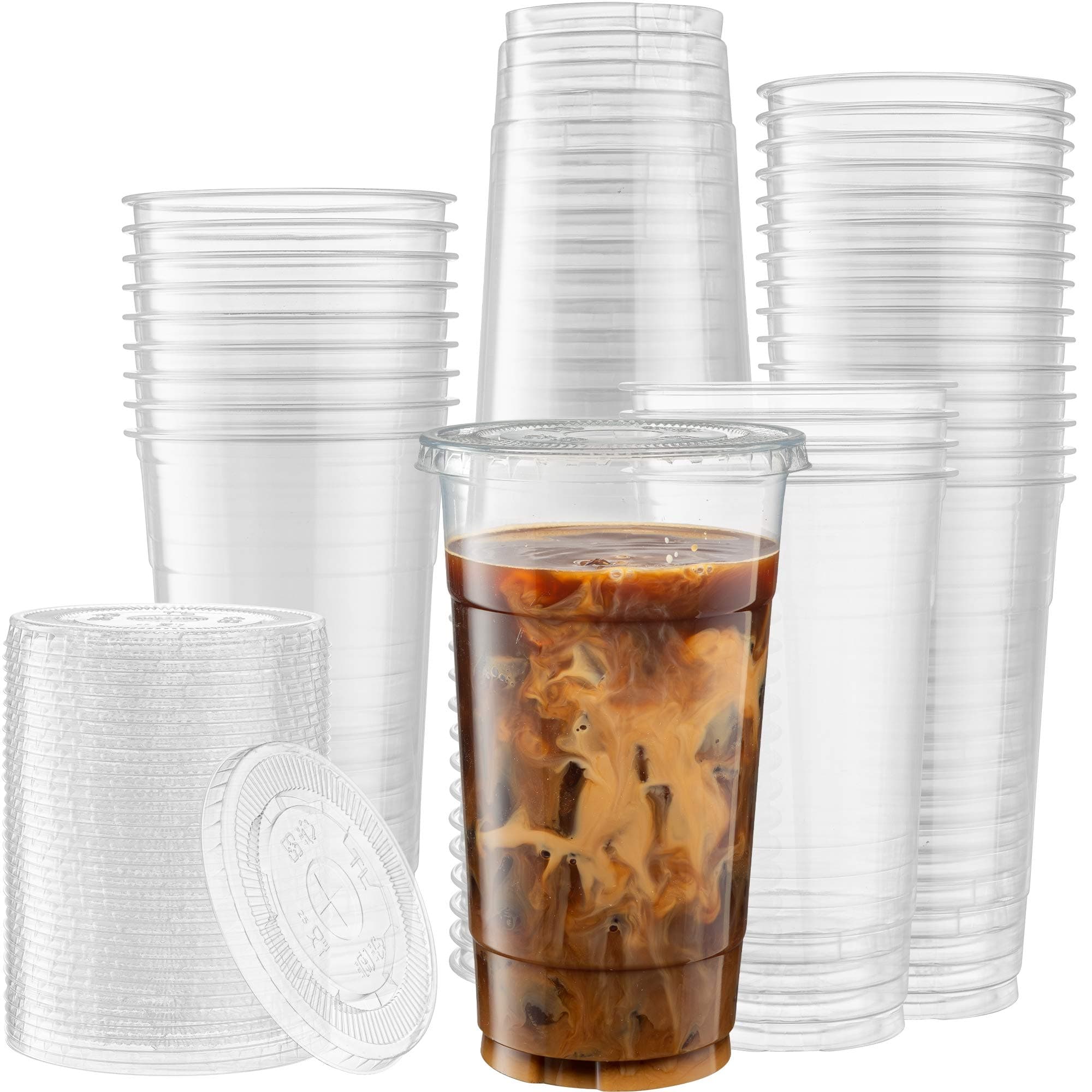Crystal Clear PET Cups With Flat lids for Iced Coffee (32 oz)