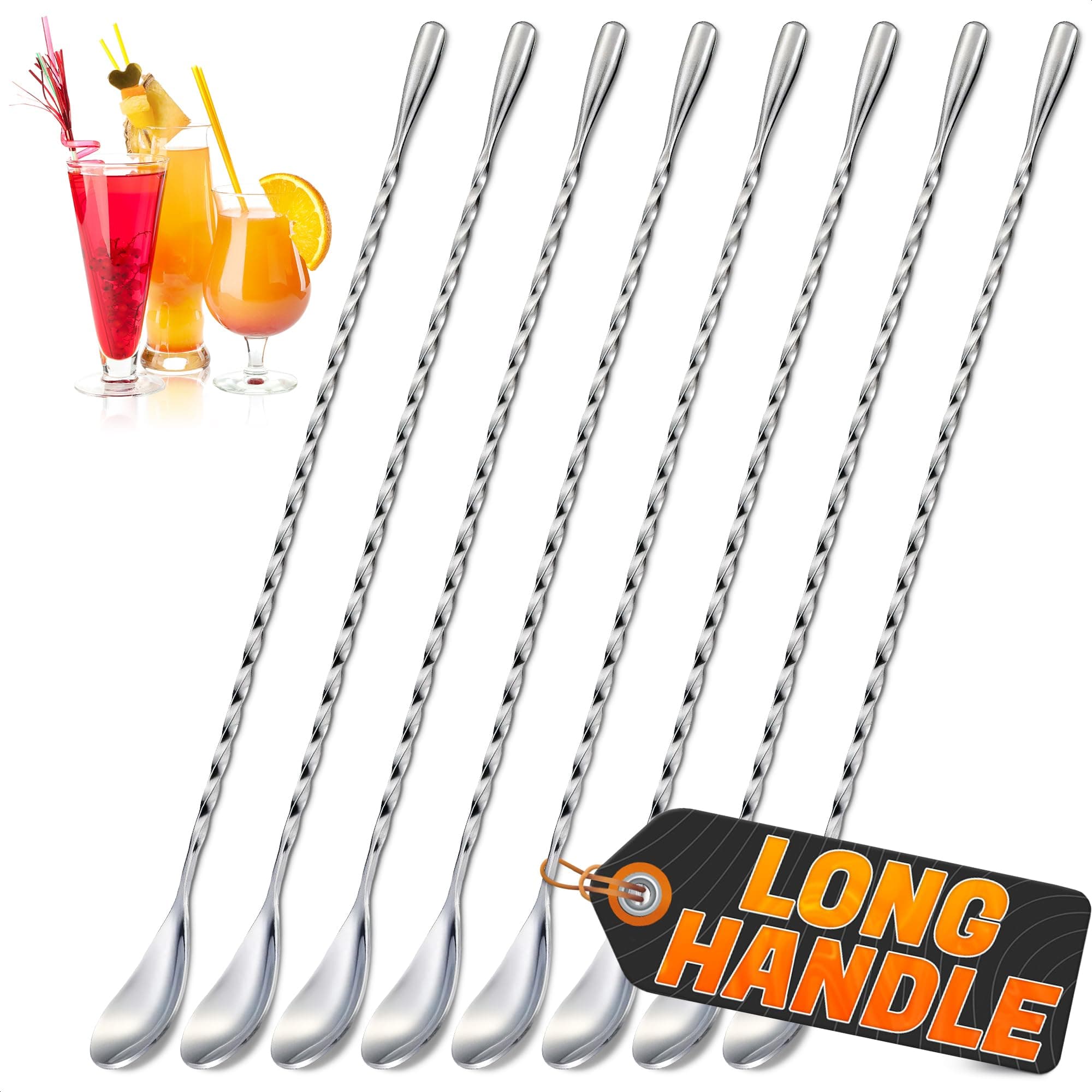 Cocktail shaker Stirring Bar Spoon 8PCS Bartender Stir Spoons, Bar Mixing Long Handle Stainless Steel Stick Spiral Pattern Spoon Martini Stirrers 12 Inches 8 PCS
