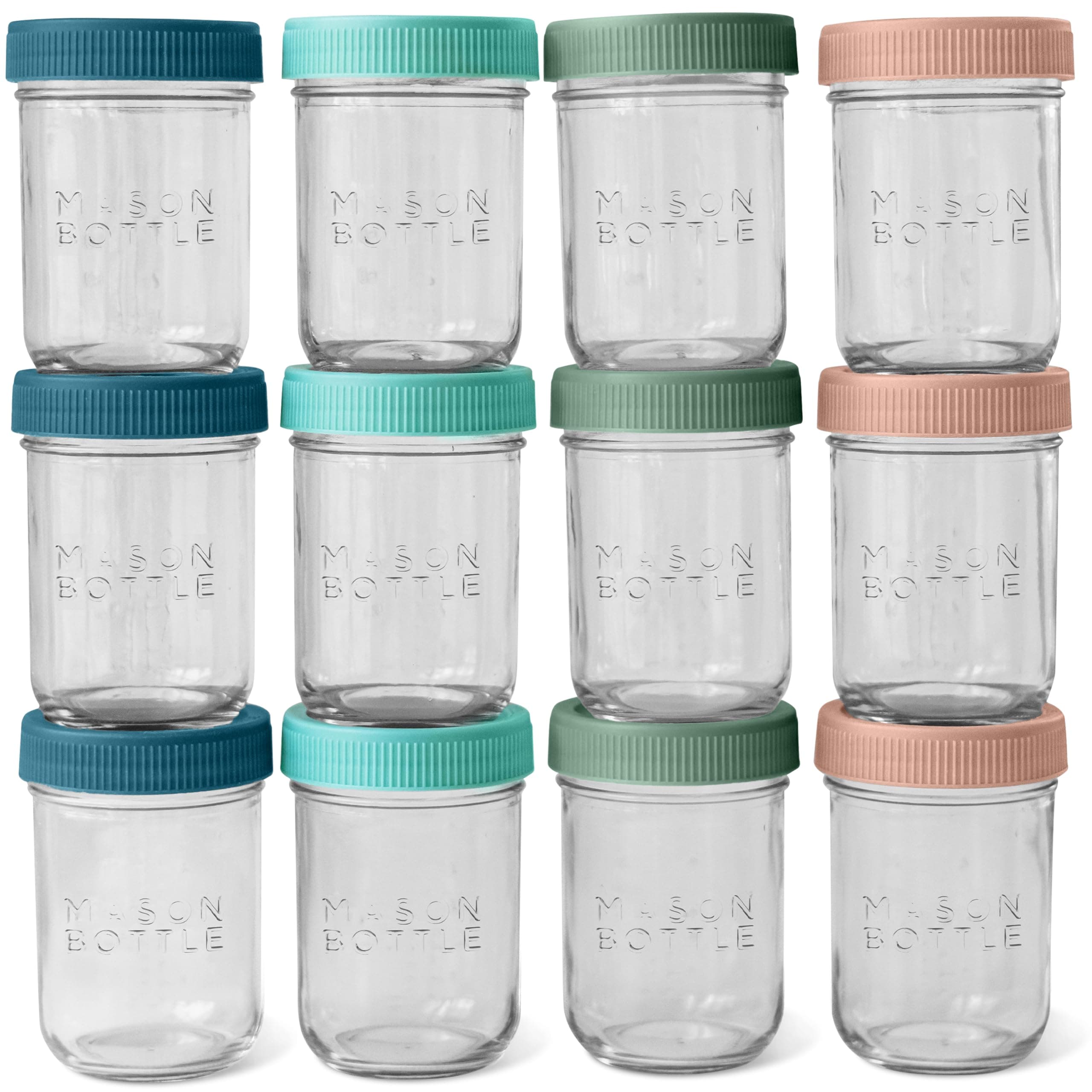 Mason Bottle 8oz Breast Milk Storage Jars (12-Pack) – Reusable Glass Baby Food Containers with Lid for Baby Formula & Breastmilk – Airtight, Stackable, Freezable (Deep Ocean)