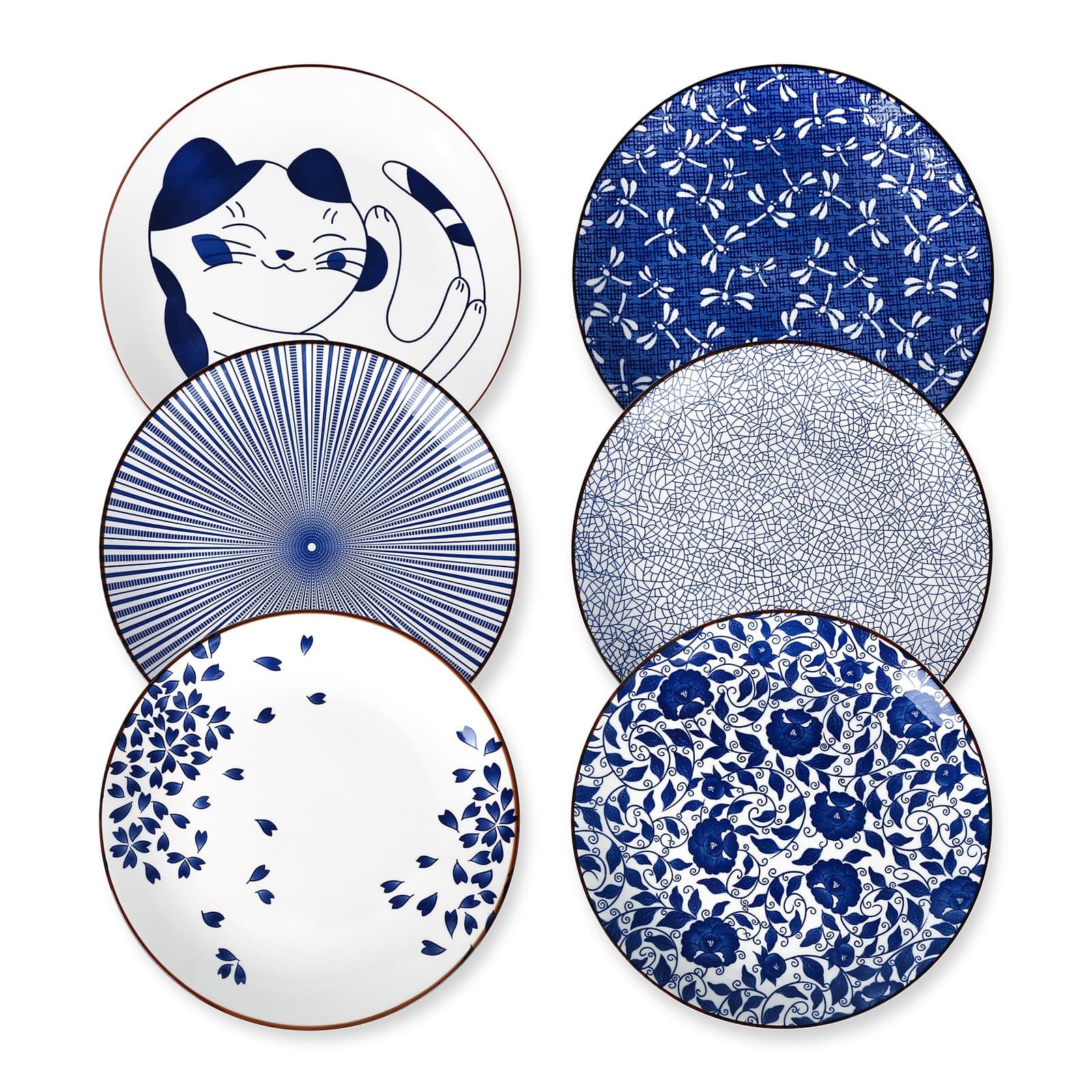 Selamica 10 Inch Kitchen Serving Plates, Large Dessert Plates Ceramic for Salad Pasta Steak, Microwave Dishwasher Safe, Set of 6, Blue