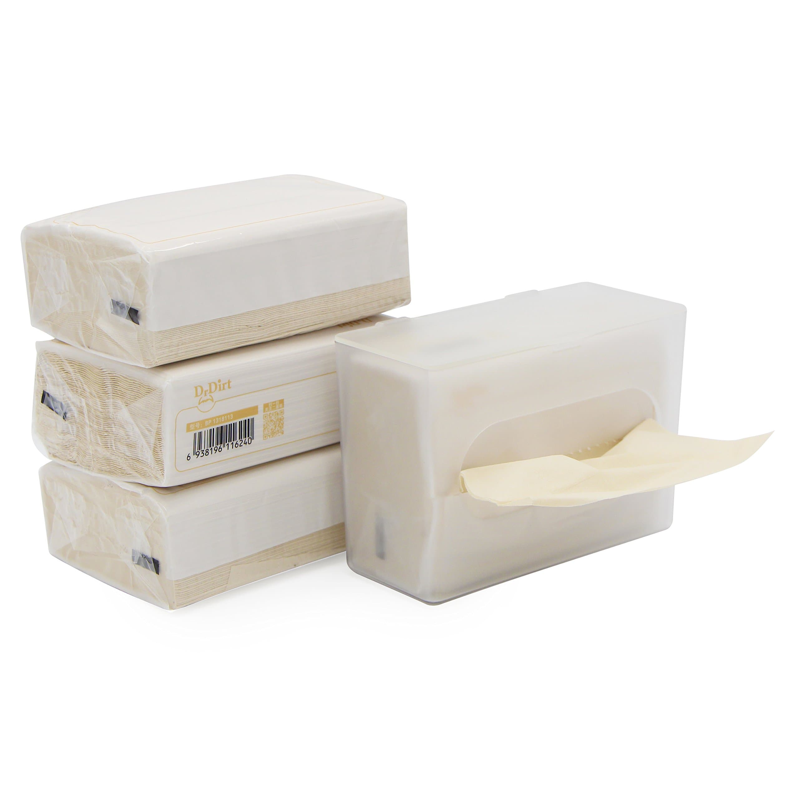 – DrDirt Bamboo Tissues with Plastic Tissue Box – 4 PacksUnbleached Facial Tissues for Family & Baby Use, Sustainable Tree-Free Paper, No Bleach No Fluorescent Agents, One-Sheet Clean Design