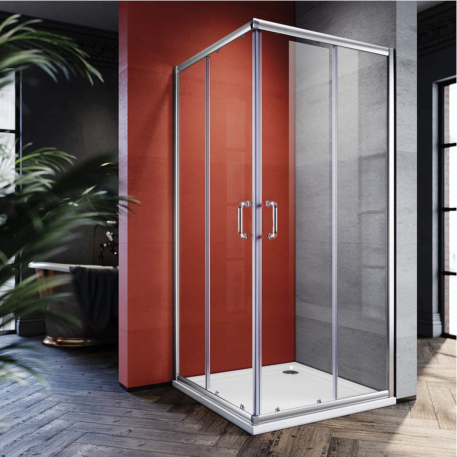 Corner Shower Door 36 in. D. x 36 in. W. x 72 in. H. with 1/4 in. Clear Glass, Sliding Shower Enclosure in Brushed Nickel, Double Sliding Shower Door, Shower Base Not Included
