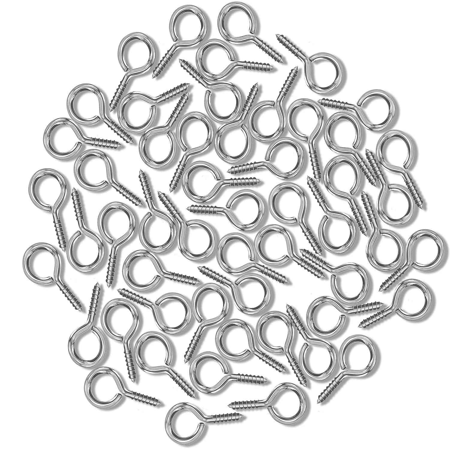 100PCS 1 inch Small Screw Eye Pins, Eyelets Screw Threaded Silver Clasps, Silver Zinc Plated Eyelet Hooks