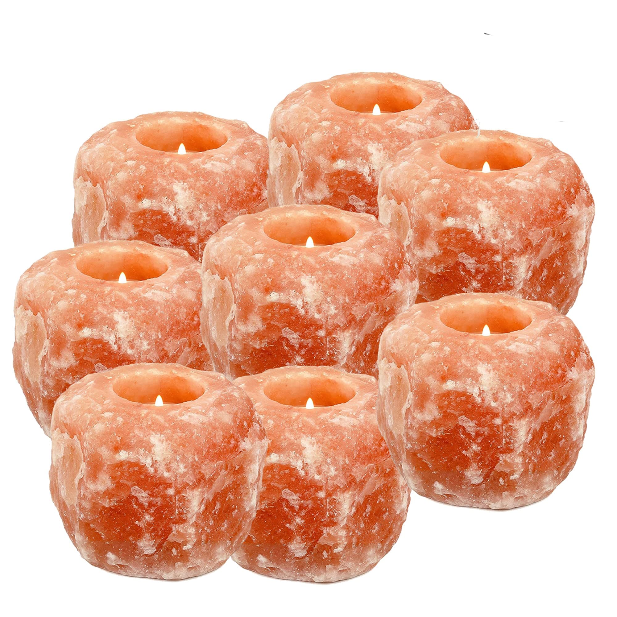 8 x Pack Himalayan Salt Candle Holder, Tea Light Candle Holder, Natural Pink White Grey Himalayan Crystal Rock Salt Lamp Tealight Candles Set- Healing Ionizing T-Lights