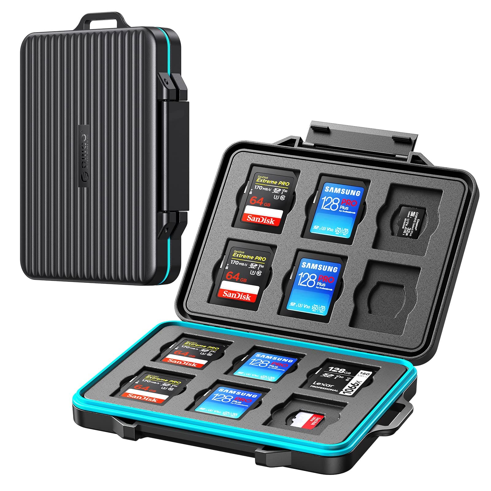 ORICO SD Card Case, MicroSD Card Slots, SD Card Slots, 12 Slots (12 SD + 12 microSD), Large Capacity, Waterproof, Dustproof, Shockproof, Double-Sided, Portable, Media Case, Sticker/Carabiner Included