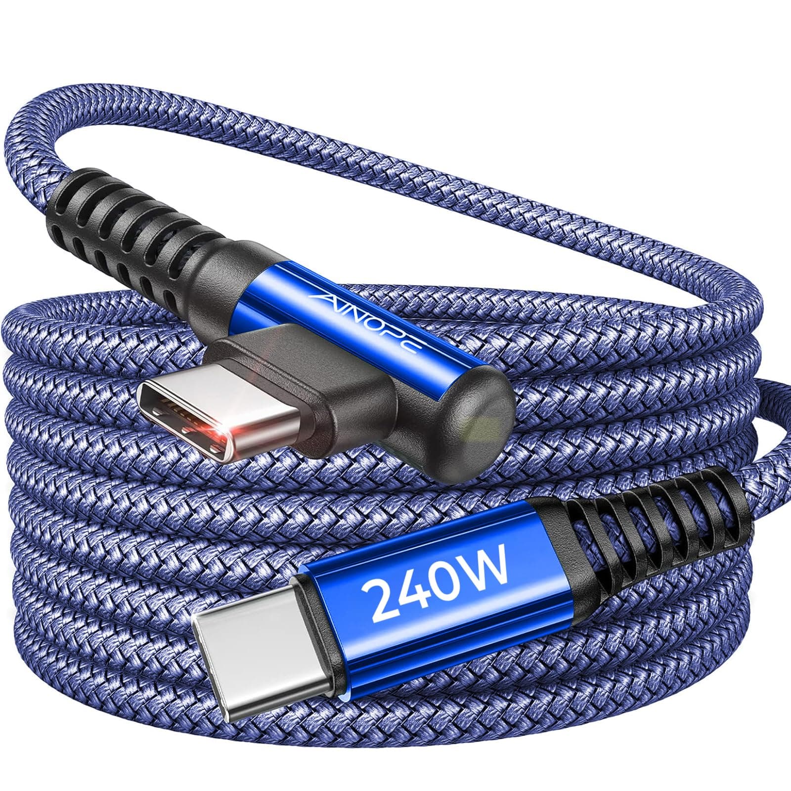 AINOPE 240W USB C to USB C Cable Fast Charging 10FT,Right Angle USBC to USBC Fast Type C Charging Cable Fits iPhone 16 Pro Max Plus,iPhone 15,MacBook Air/Pro,iPad Pro,Samsung,Pixel,All Devices,Blue