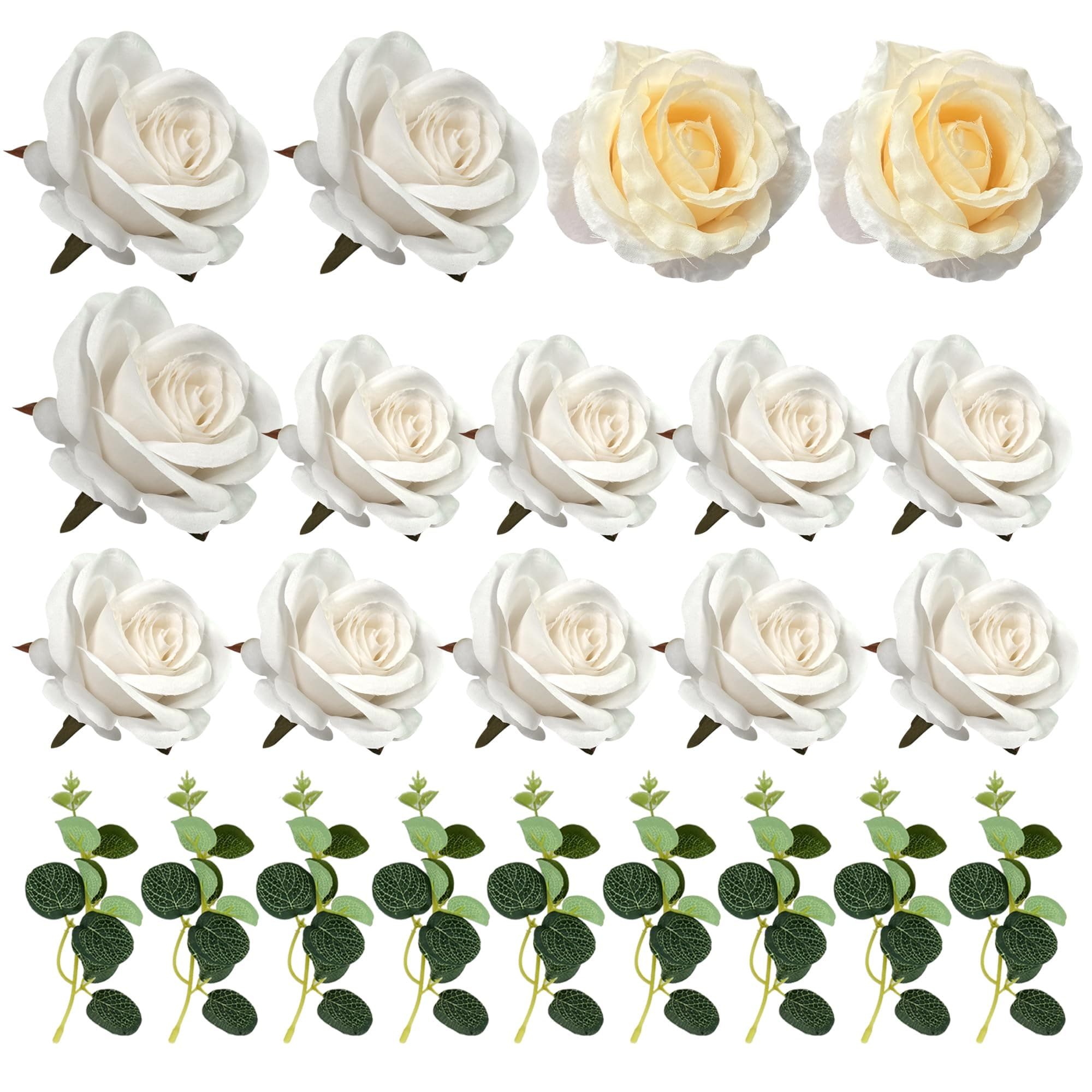 Flower Cake Toppers Boho Cake Toppers Artificial White Rose Eucalyptus Cake Decorations for Girl Women Birthday Baby Shower Wedding Valentine's Day Celebration Boho Party Supplies (Style 7)