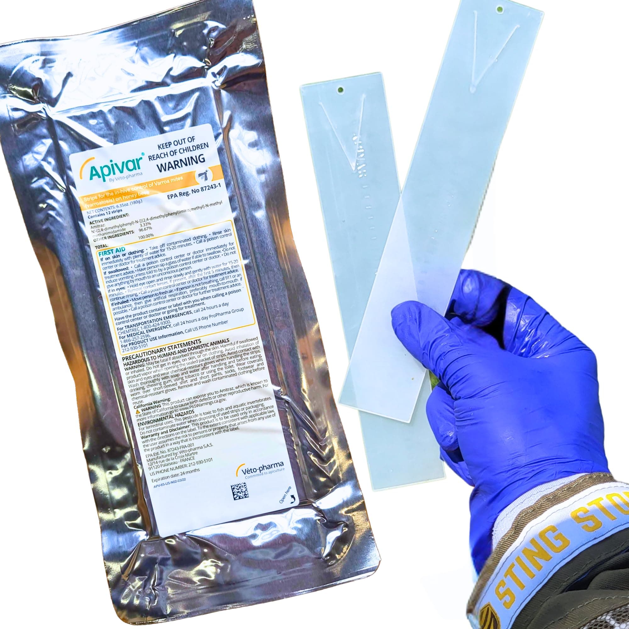 Apivar Strips Varroa Mite Treatment for Honey Bees with Easy-Rip Strips - 97-99% Effective Against Mites (12 Pack)