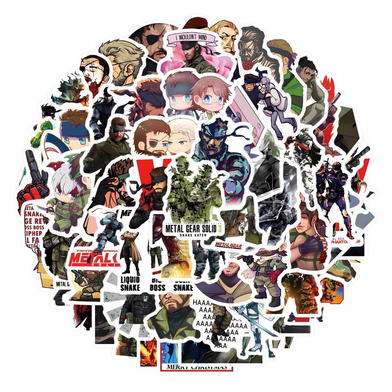 65Pcs Metal Gear Solid Stickers Pack, Aesthetics Graffiti Waterproof Vinyl Decal for Birthday Party Supplies Decoration Favors for Water Bottles Laptop Suitcase Scrapbooking
