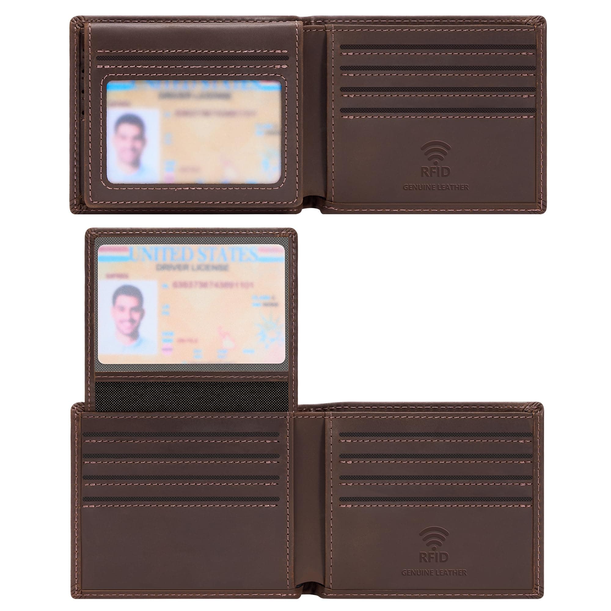 Genuine Leather Wallet for Men with Gift Box - Handmade Bifold Stylish - Mens Wallets Rfid Blocking with 2 ID Windows, Craze Horse Brown, 4.5“x3.5”, Minimalist