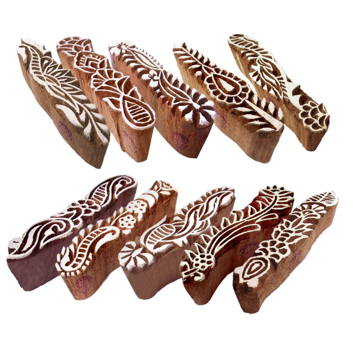 Royal Kraft Fabric Wooden Stamps Creative Border Pattern Printing Blocks (Set of 10)