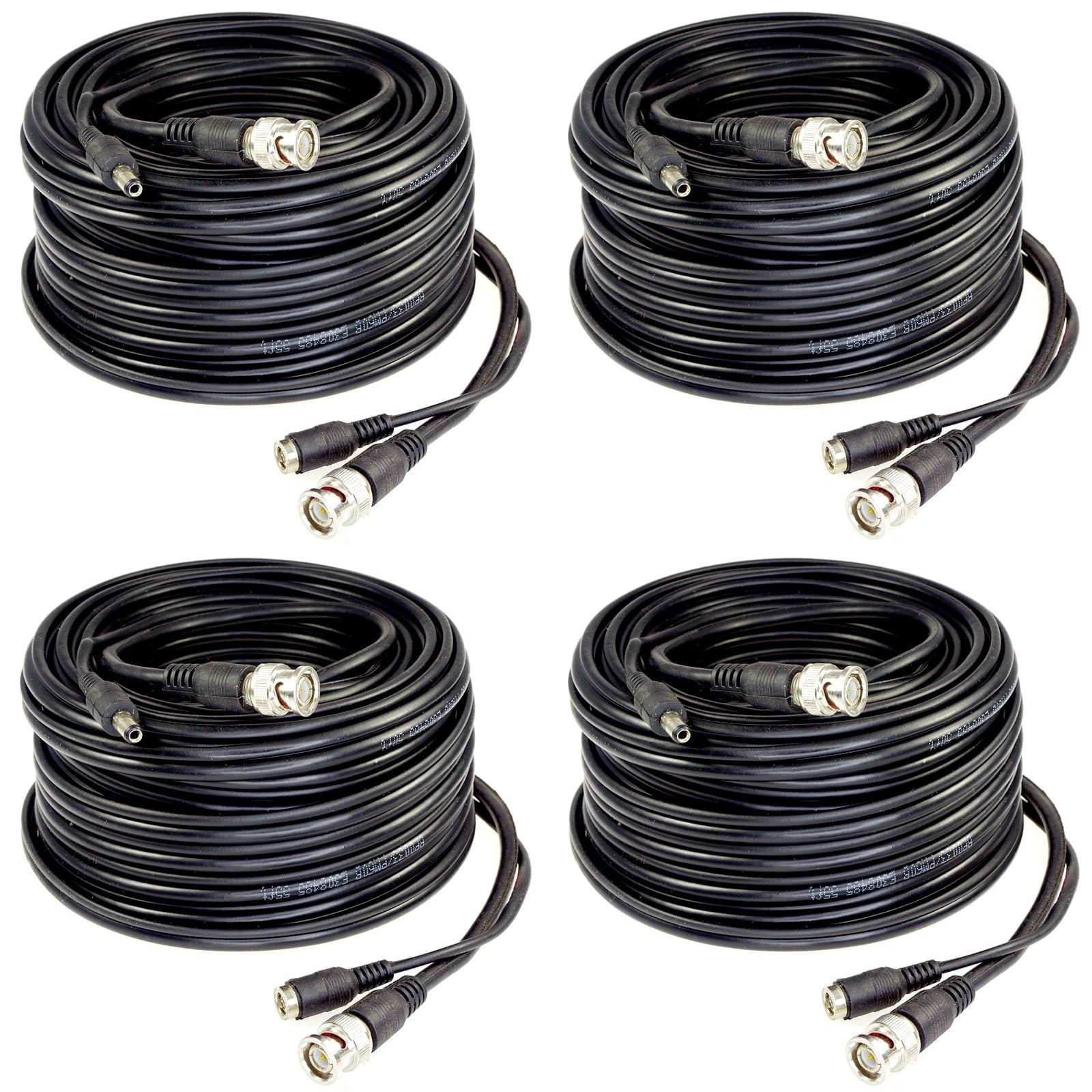 Cable RG59 Siamese Cable for AHD, TVI, CVI and HD-SDI Camera System with BNC connectors and 2.1mm Power Jack for Plug and Play Connections (100 Ft, Black (4-Pack))