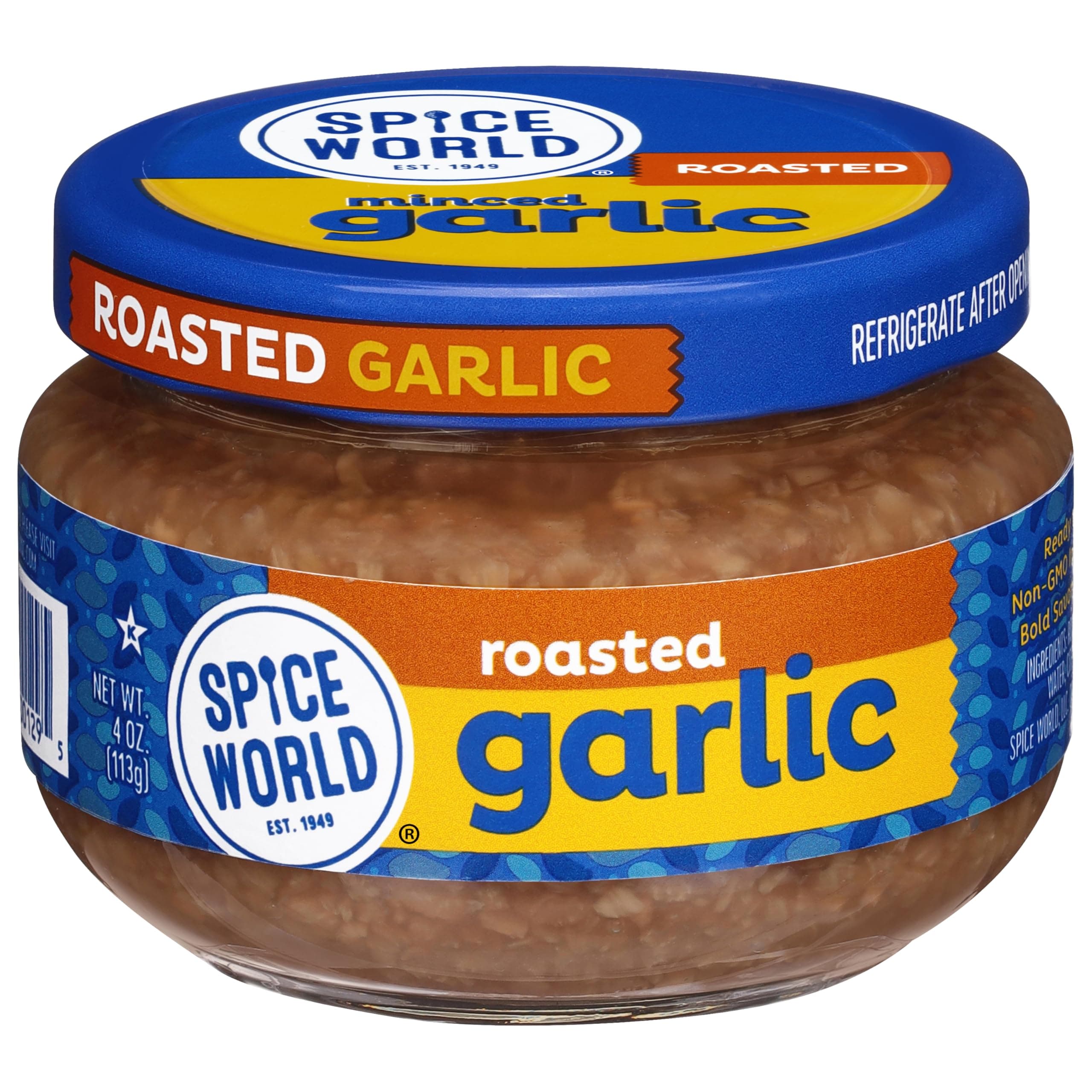 Spice World Roasted Minced Garlic – 4oz Garlic Container – Ready-to-Use Seasonings for Cooking, Reduce Prep Work and Easily Add Flavor