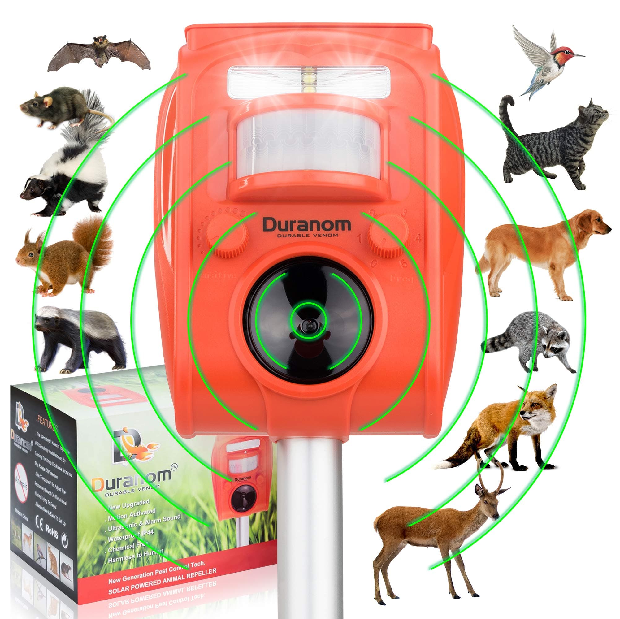 Duranom ultrasonic Animal Repellent Solar Powered