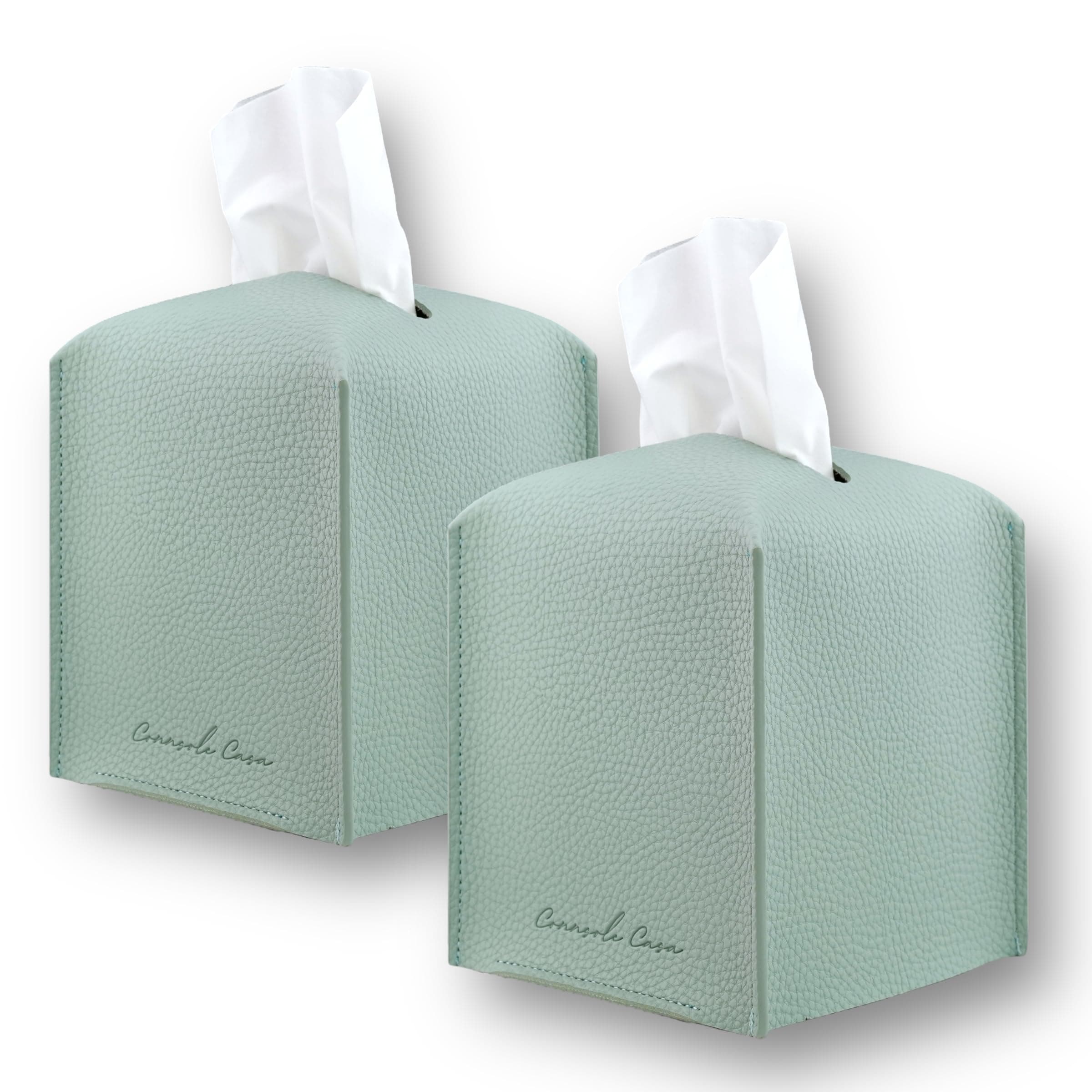 Premium PU Leather Tissue Box Holder - Elegant Hotel-Style Tissue Box Cover for Home, Office & Car Décor, Tissues Cube Organizer for a Natural & Classic Look (Teal 2 Pack)