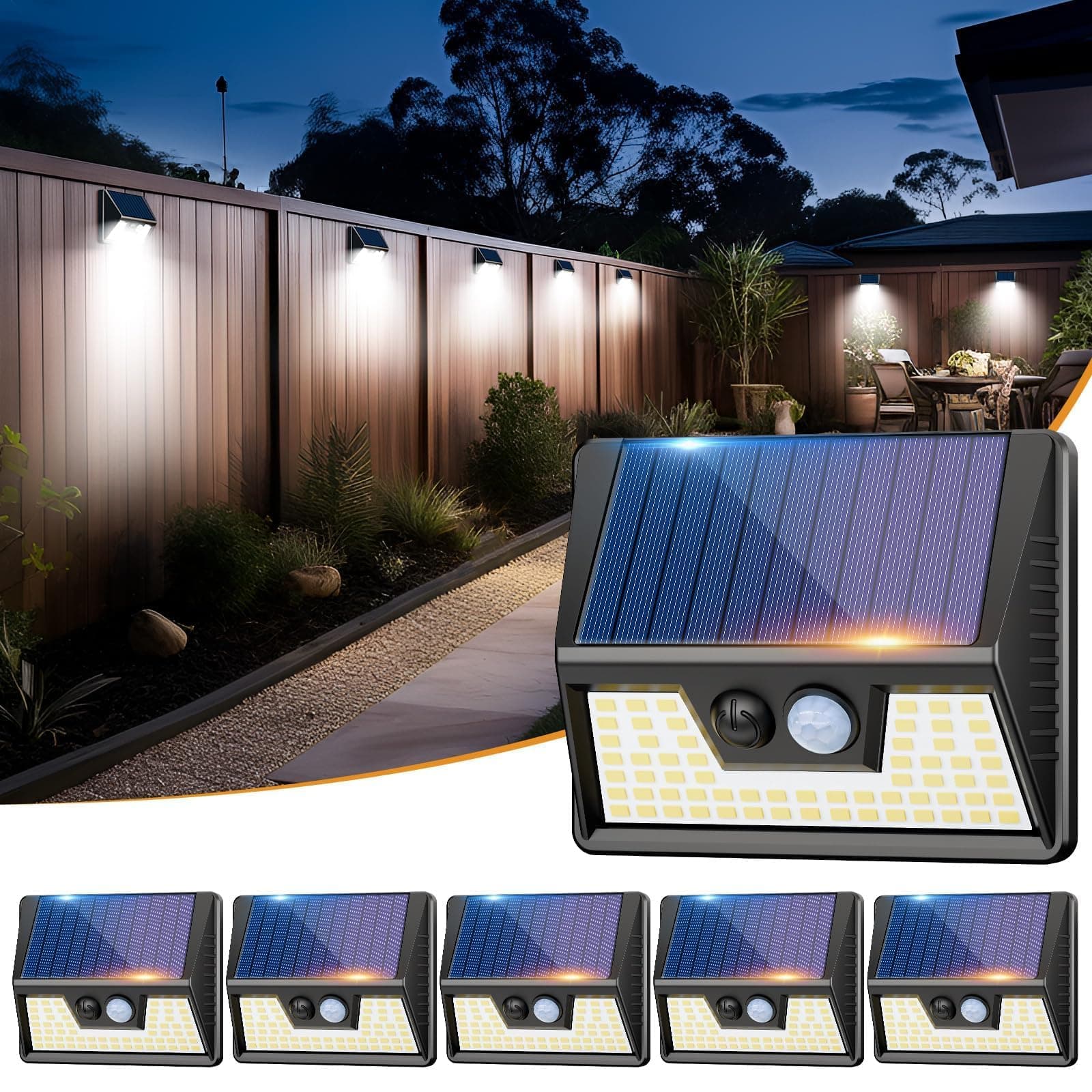Solar Lights Outdoor Motion Sensor- Led Security Lights IP65 Waterproof, 3 Lighting Modes, Super Bright Pir Flood Lights for Wall Garden Fence Yard Driveway Path - 6 Pack