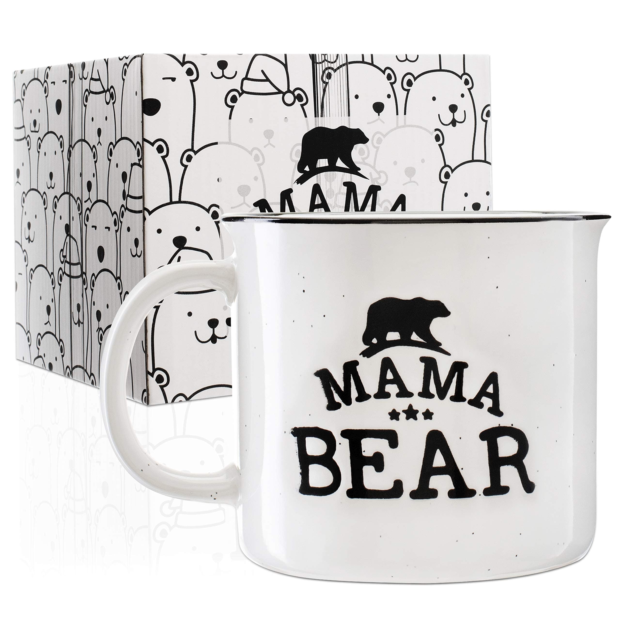 USA Custom GiftsMama Bear Stoneware Engraved Campfire Ceramic Mug - White - 15 oz, Mother's Day Gifts - Retro Coffee Mug - Mama Bear Coffee Cup