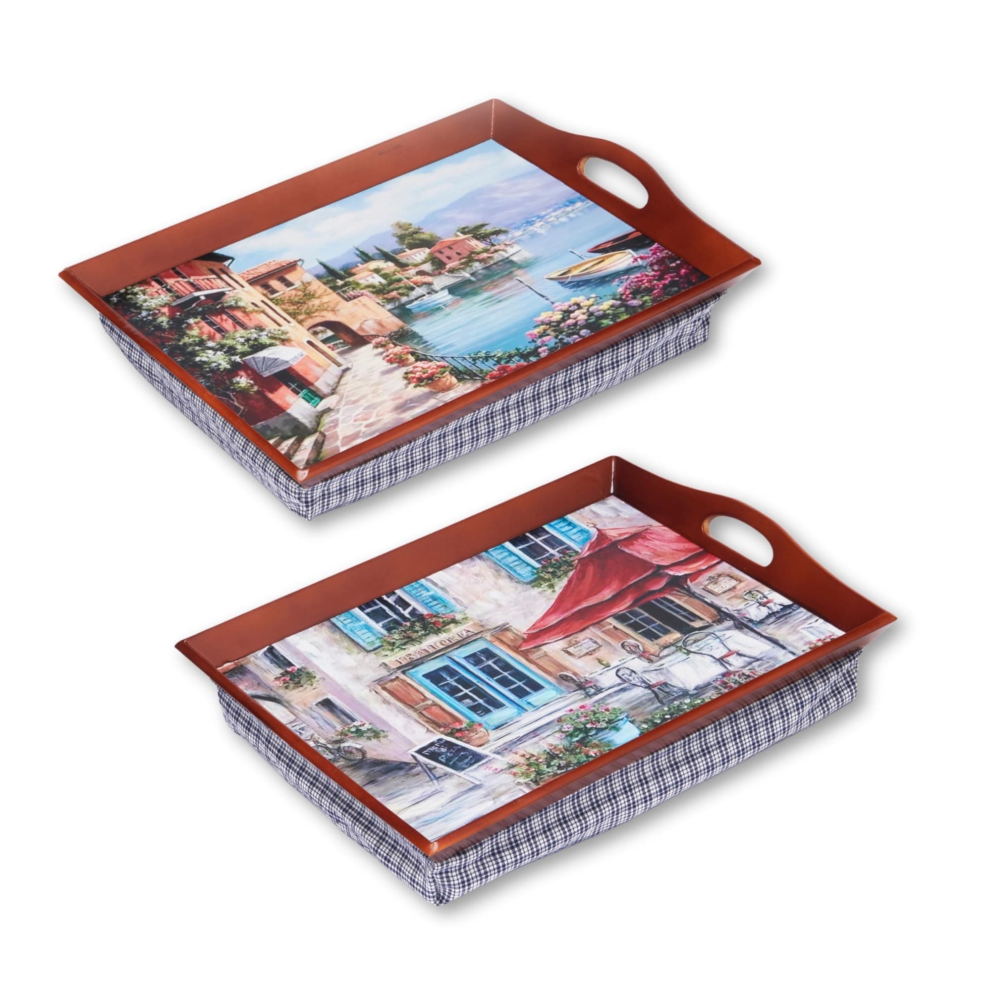 Pack of 2 Large Cushioned Lap Trays with Generously Padded Bean Bag Base – Comfortable, Lightweight Serving Trays for Bed or Sofa. Ideal for Eating Dinner, Reading or Crafting.