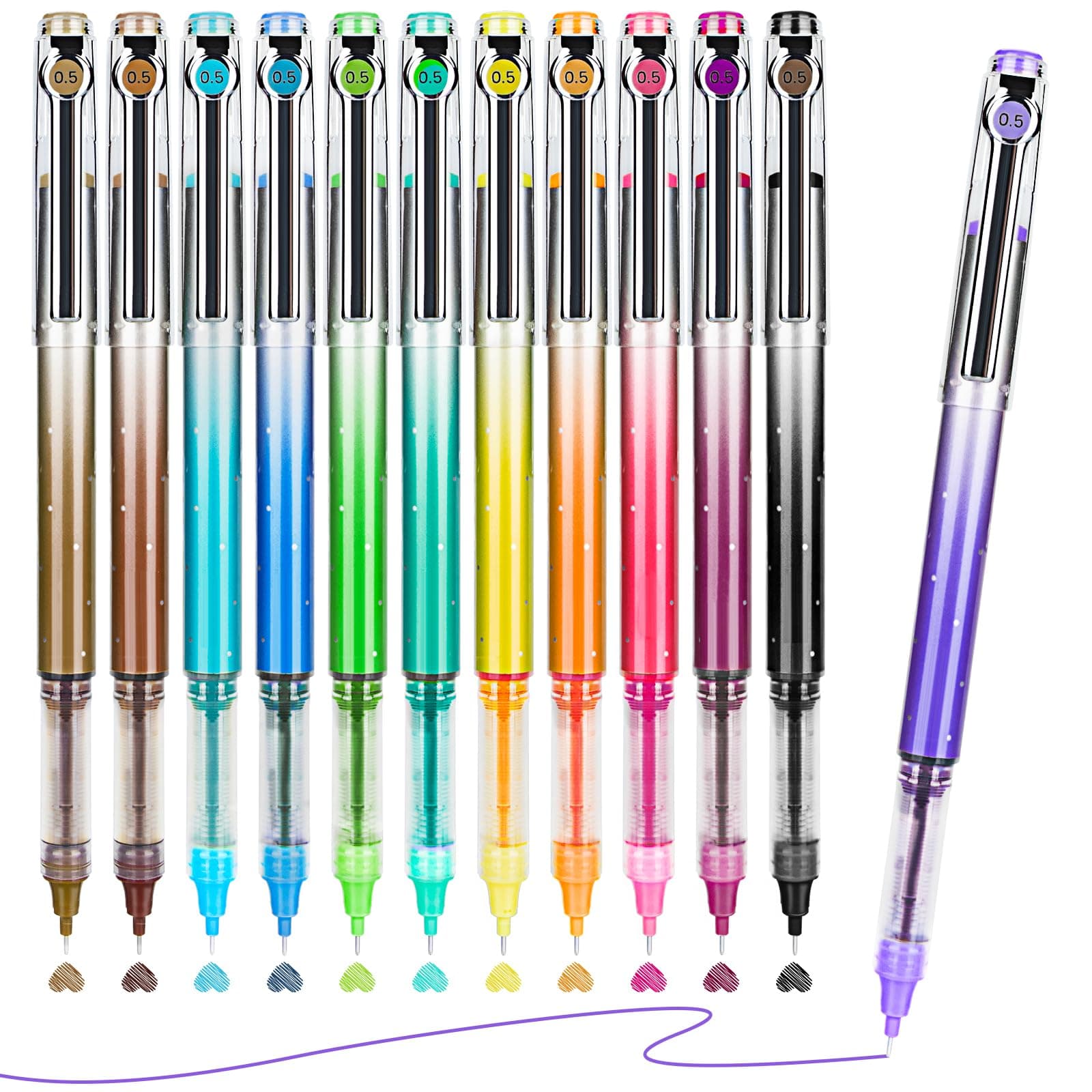 ANYUKE Liquid Ink Rollerball Pens, 12 Multicolor 0.5mm Extra Fine Point,Smoot...