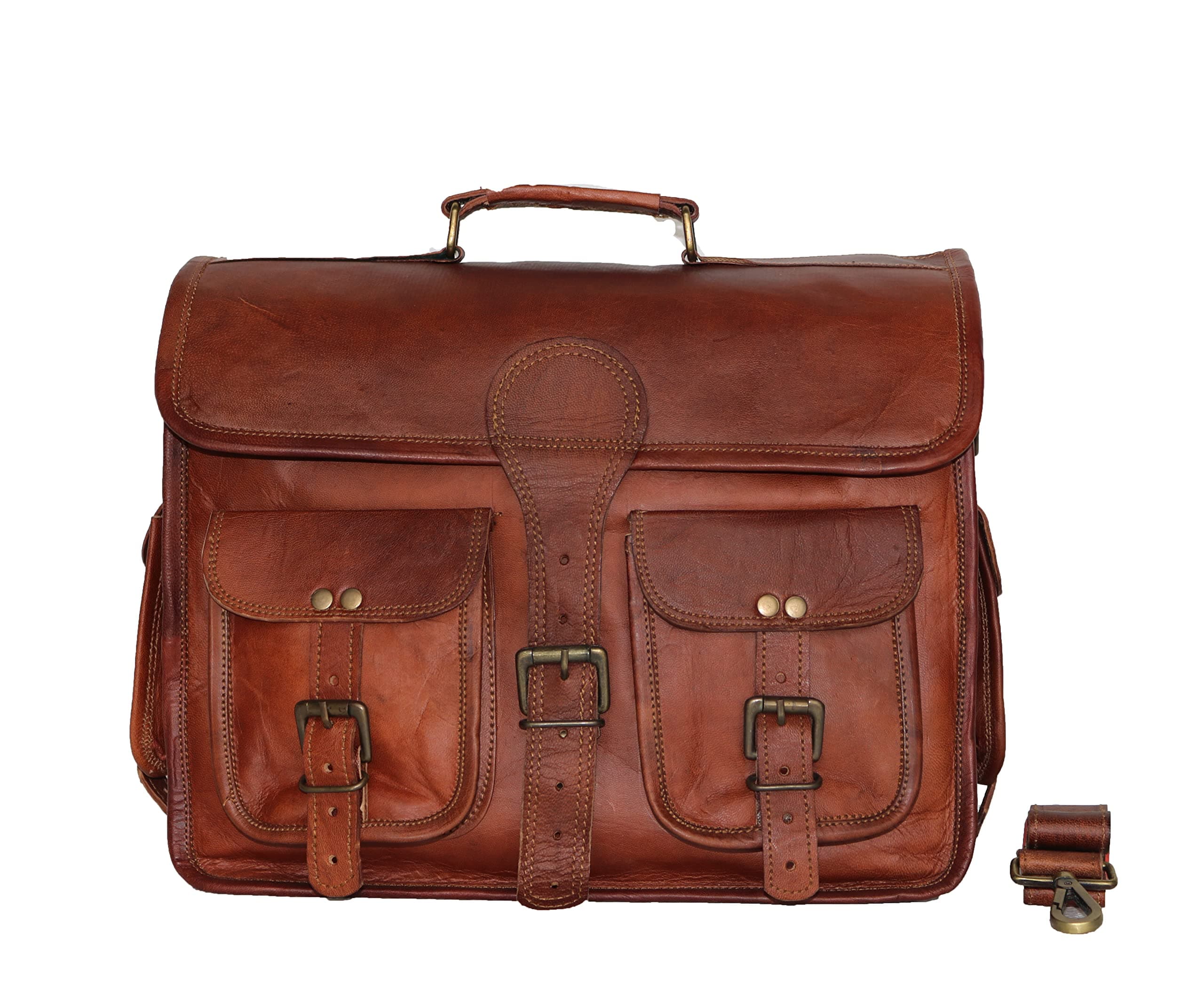 15" leather messenger bag laptop case office briefcase gift for men computer distressed shoulder bag