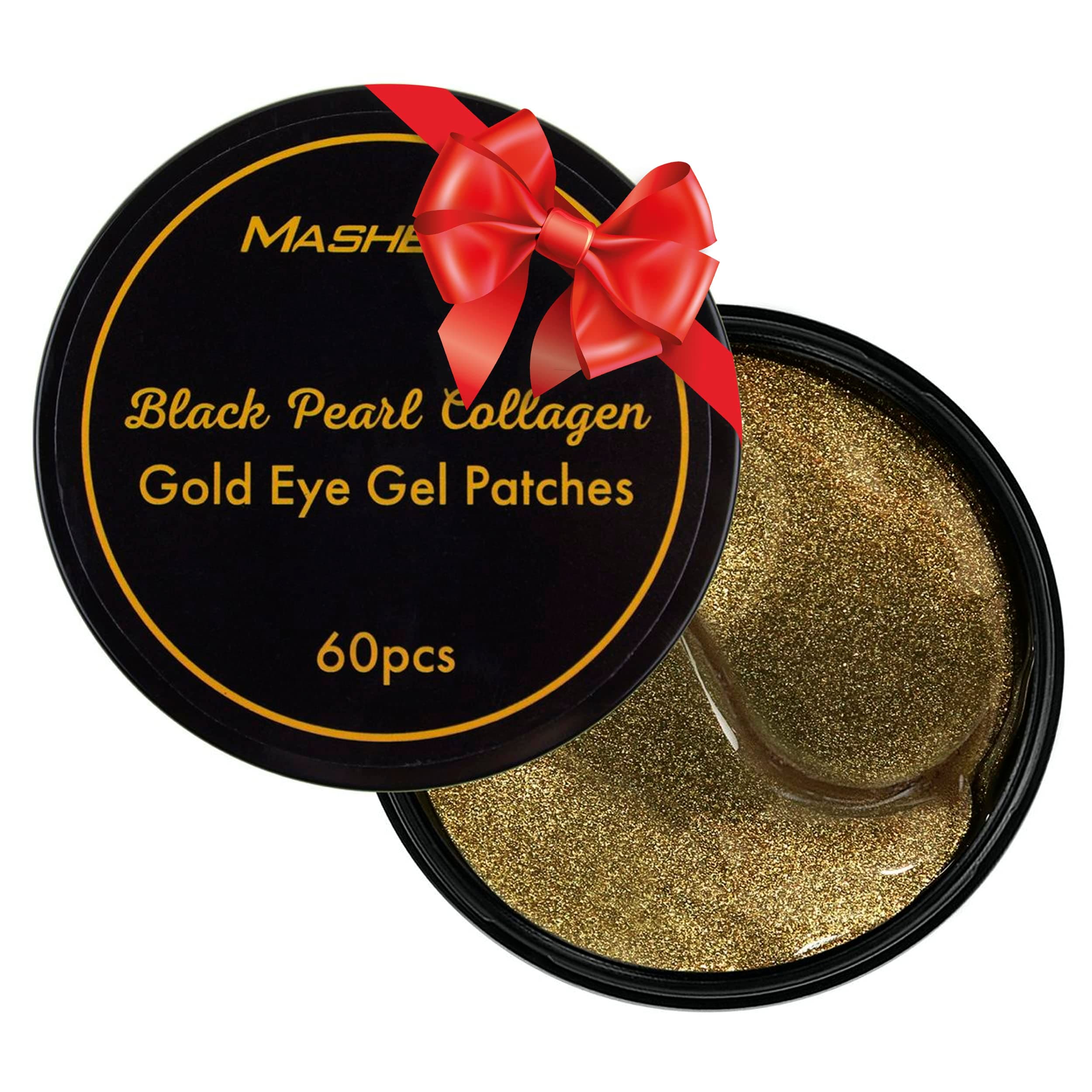 MASHELE Black Pearl Gold Collagen Eye Patch Gift Ready 60 pcs | Anti Wrinkle Eye Mask Gel Sleep Mask Dark Circles Under Eye Bags Treatment | All-Natural Eye Care Gel for Women and Men