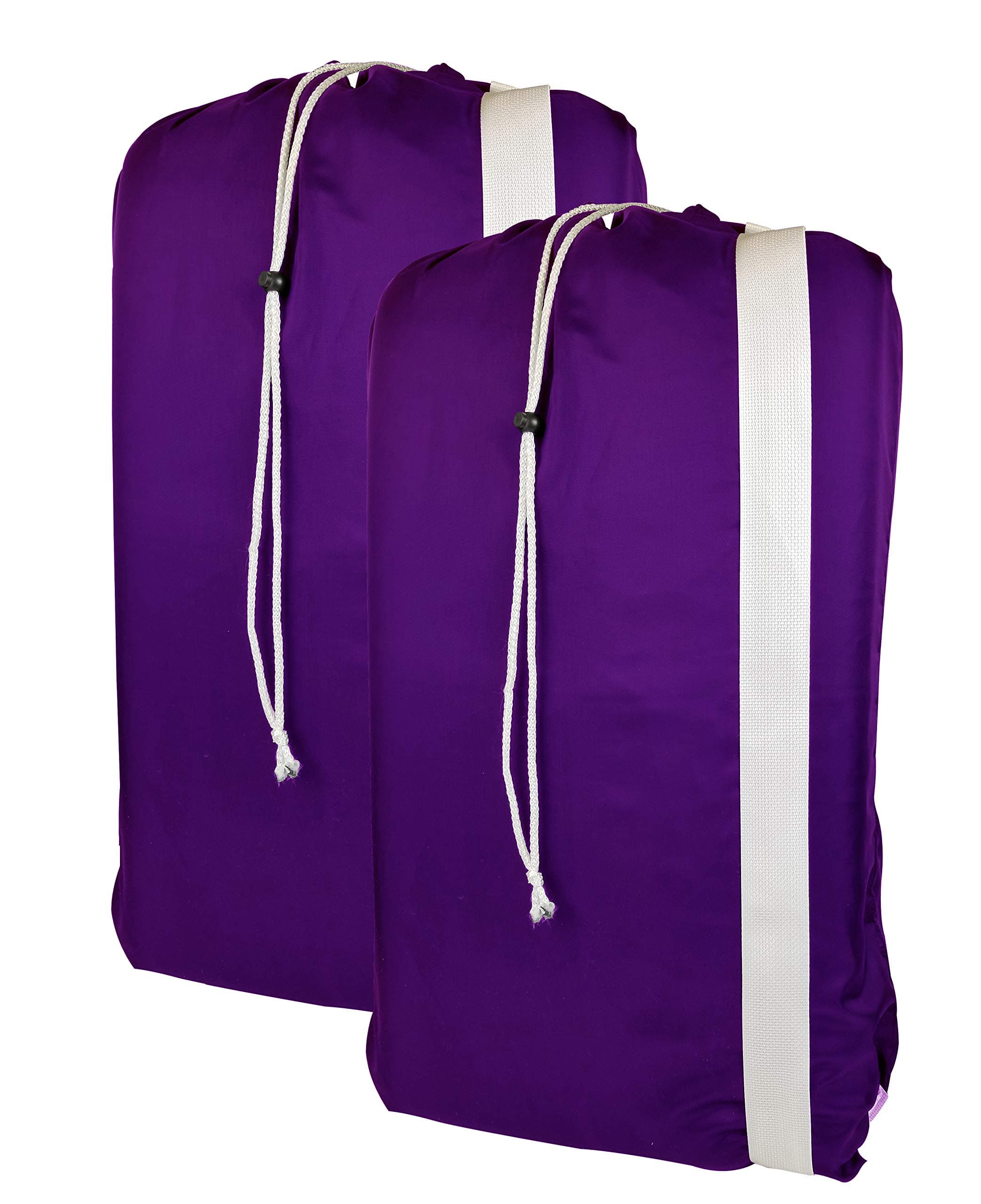 2 Pack - Nylon Travel Laundry Bags with Shoulder Strap, Machine Washable Dirty Clothes Organizer, size: 30" x 40" Easy fit a Laundry Hamper or Basket, Made in USA (color: Purple)