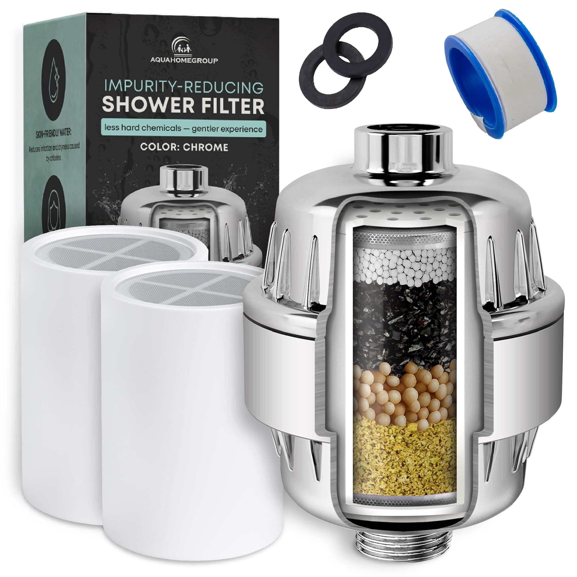 Shower Filter for Fresher Water (2 Cartridges Included) – Helps Reduce Impurities & Odors – High-Pressure Showerhead with KDF, Carbon & Vitamin C