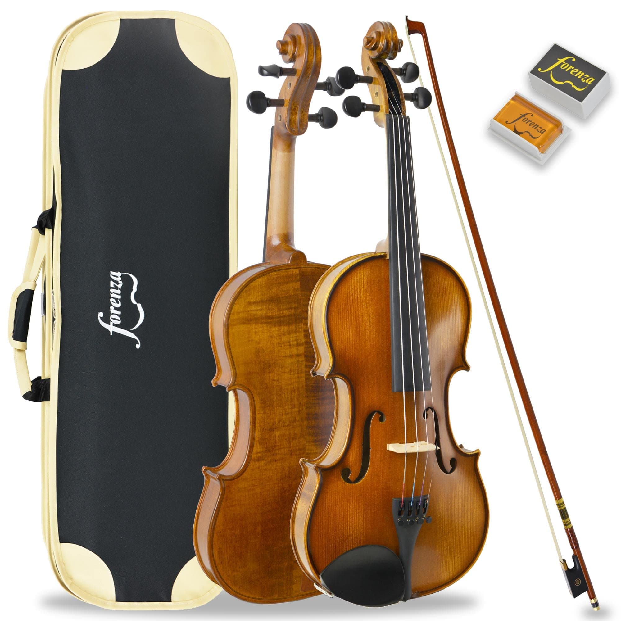 Forenza Secondo Series 4 Full 4/4 Size Violin Outfit with Grade A Spruce Top, Flamed Back, Jujube Pegs, Ebony Fingerboard, Premium Steel Core Strings