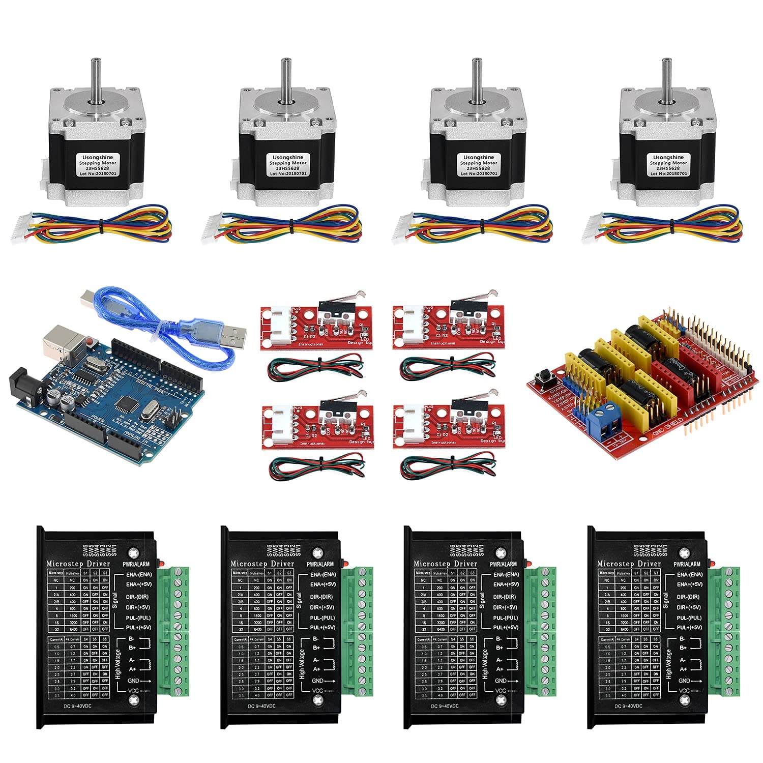 Twotrees CNC Controller Kit with Nema 23 Stepper Motor,TB6600 Stepper Motor Driver,GRBL CNC Shield Board,Switch Endstop-6.35mm