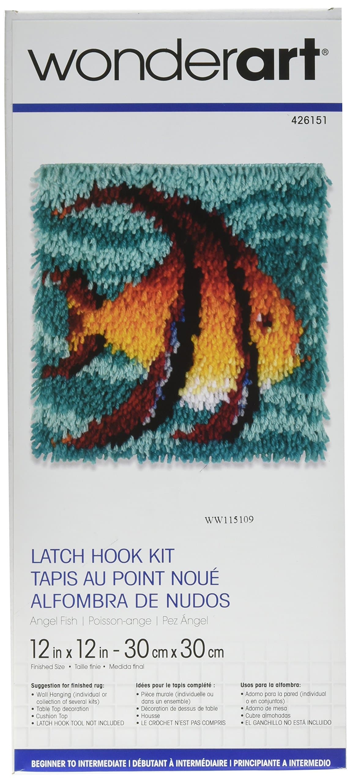 Wonderart Angel Fish Latch Hook Kit, 12" X 12"