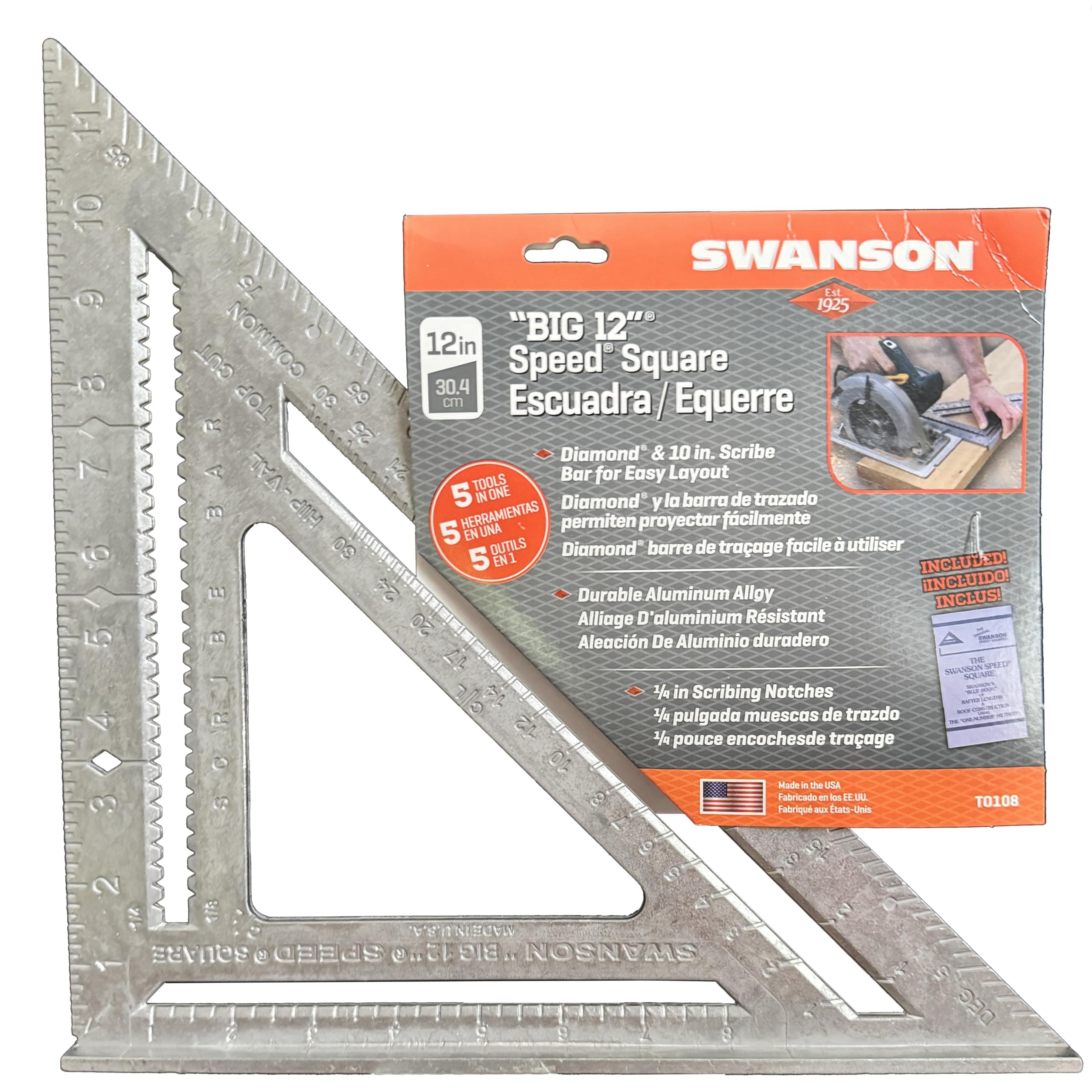 Swanson Tool Co., Inc Swanson T0108 Big 12 Speed Square Layout Tool with Blue Book, Plain gradations, 12-Inch
